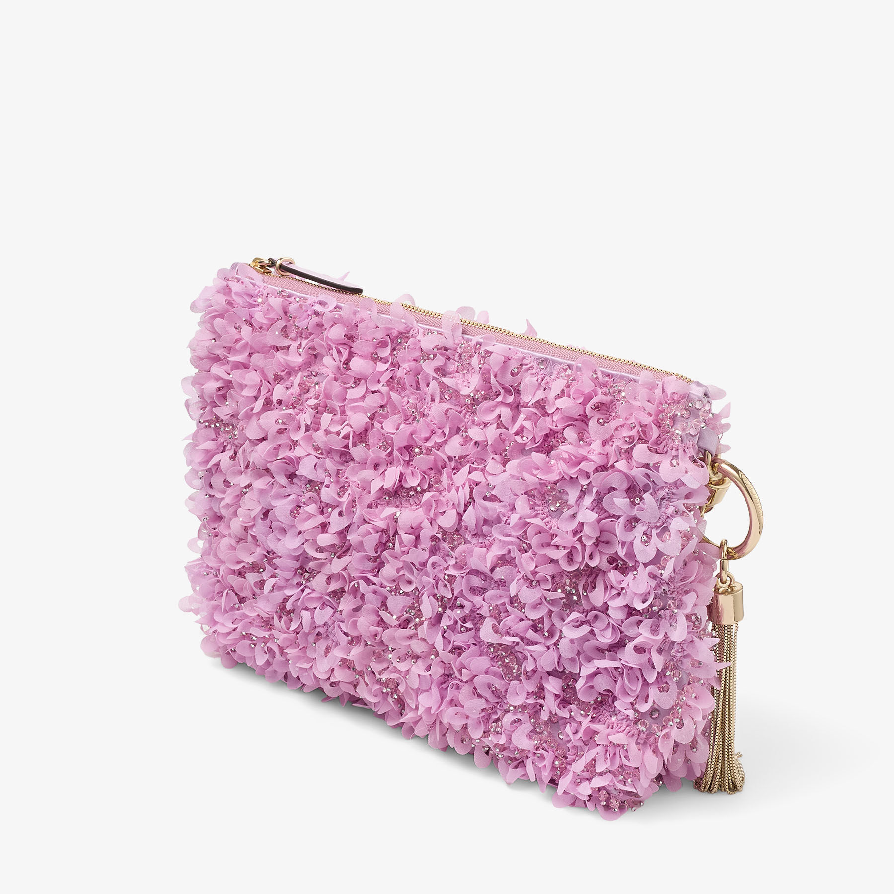 Callie | Peony Satin Clutch Bag with Petal Embroidery | JIMMY CHOO