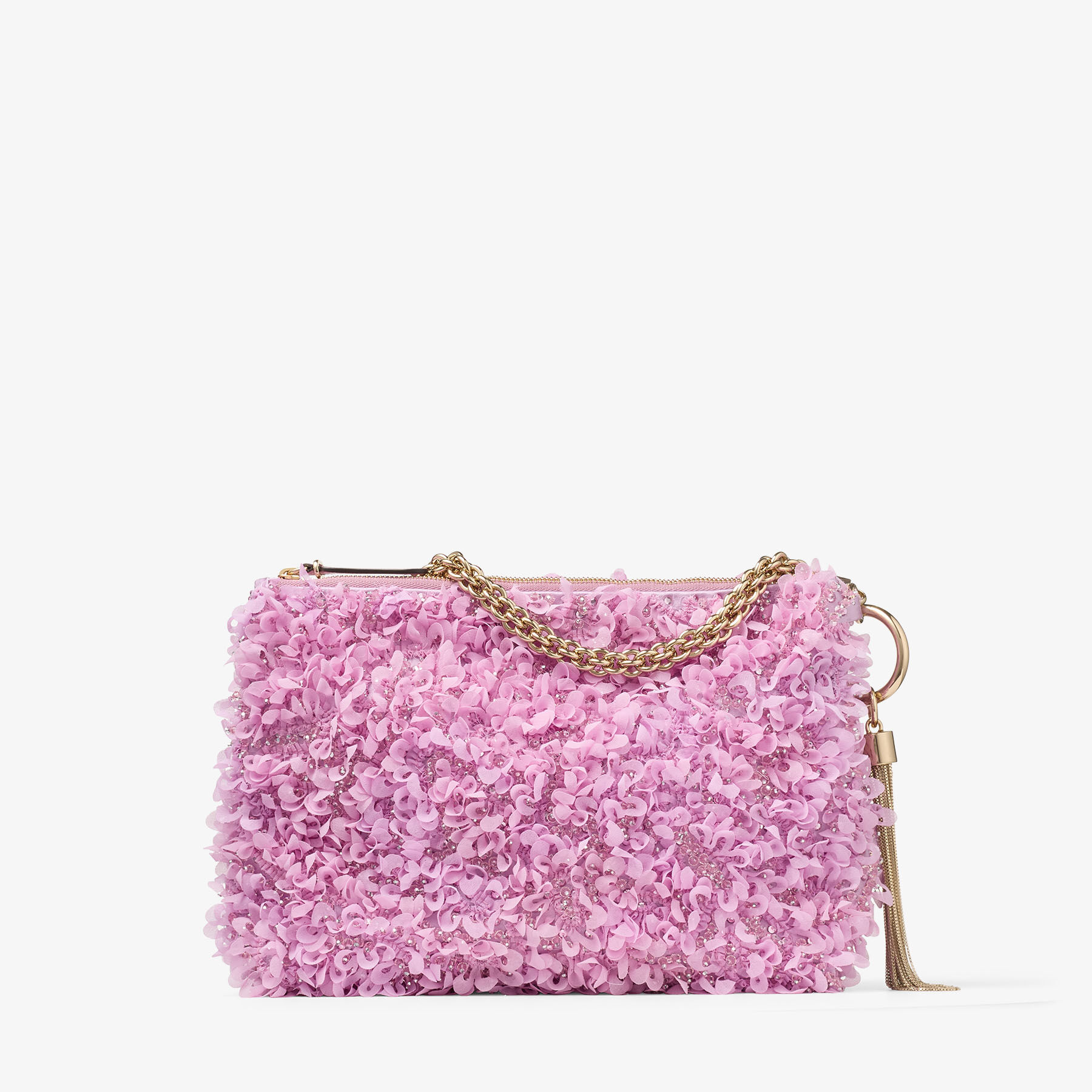 Callie | Peony Satin Clutch Bag with Petal Embroidery | JIMMY CHOO