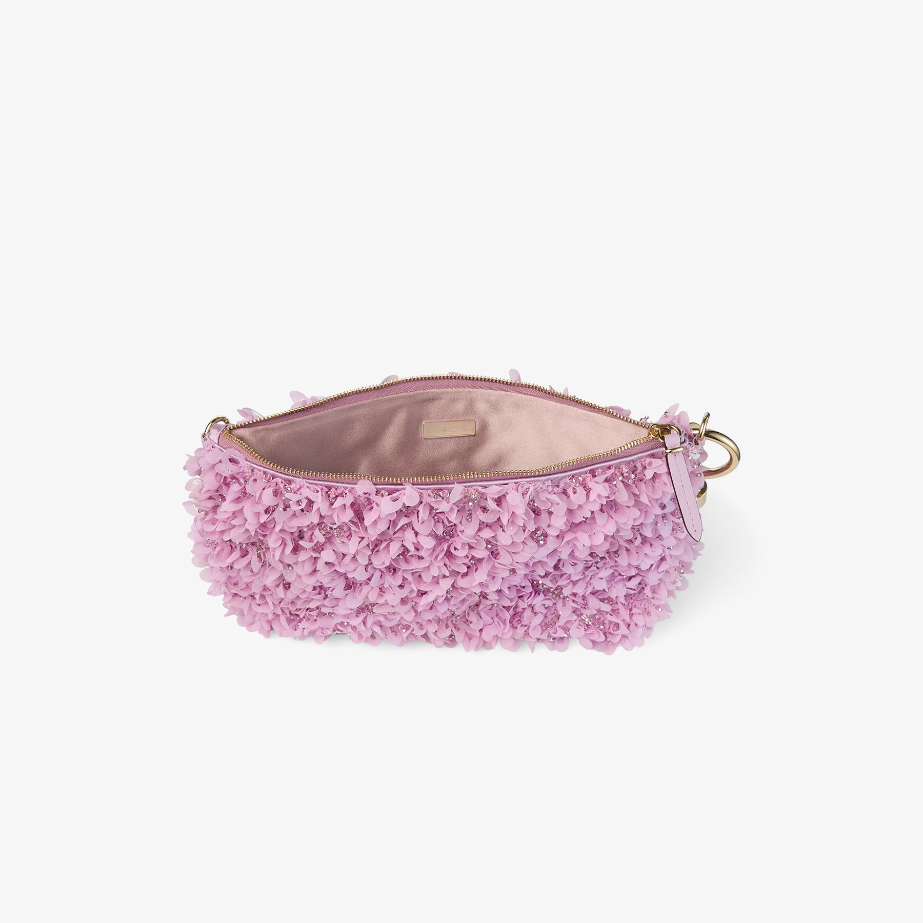 Callie | Peony Satin Clutch Bag with Petal Embroidery | JIMMY CHOO