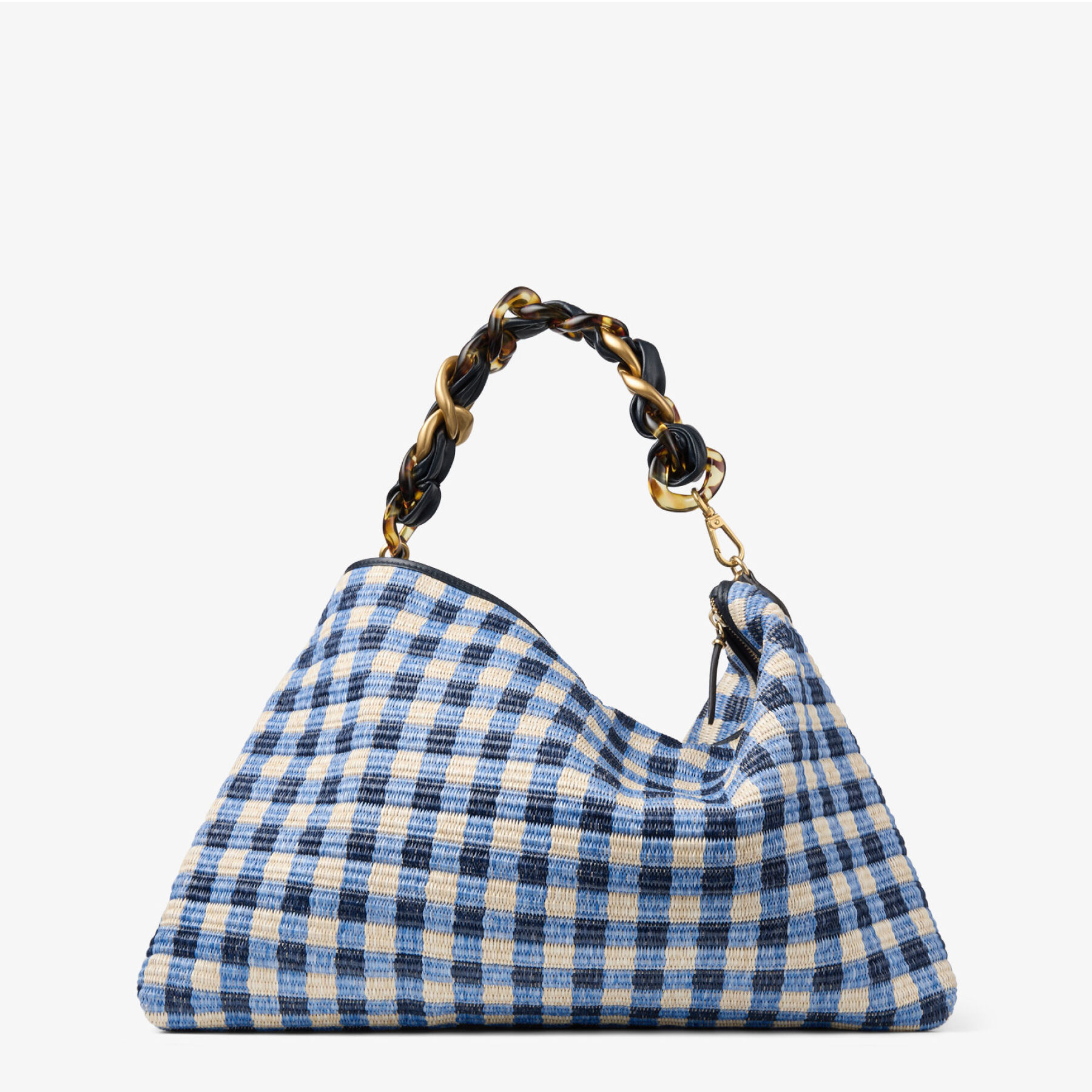 Callie Maxi | Marine Mix Gingham Raffia Shoulder Bag with