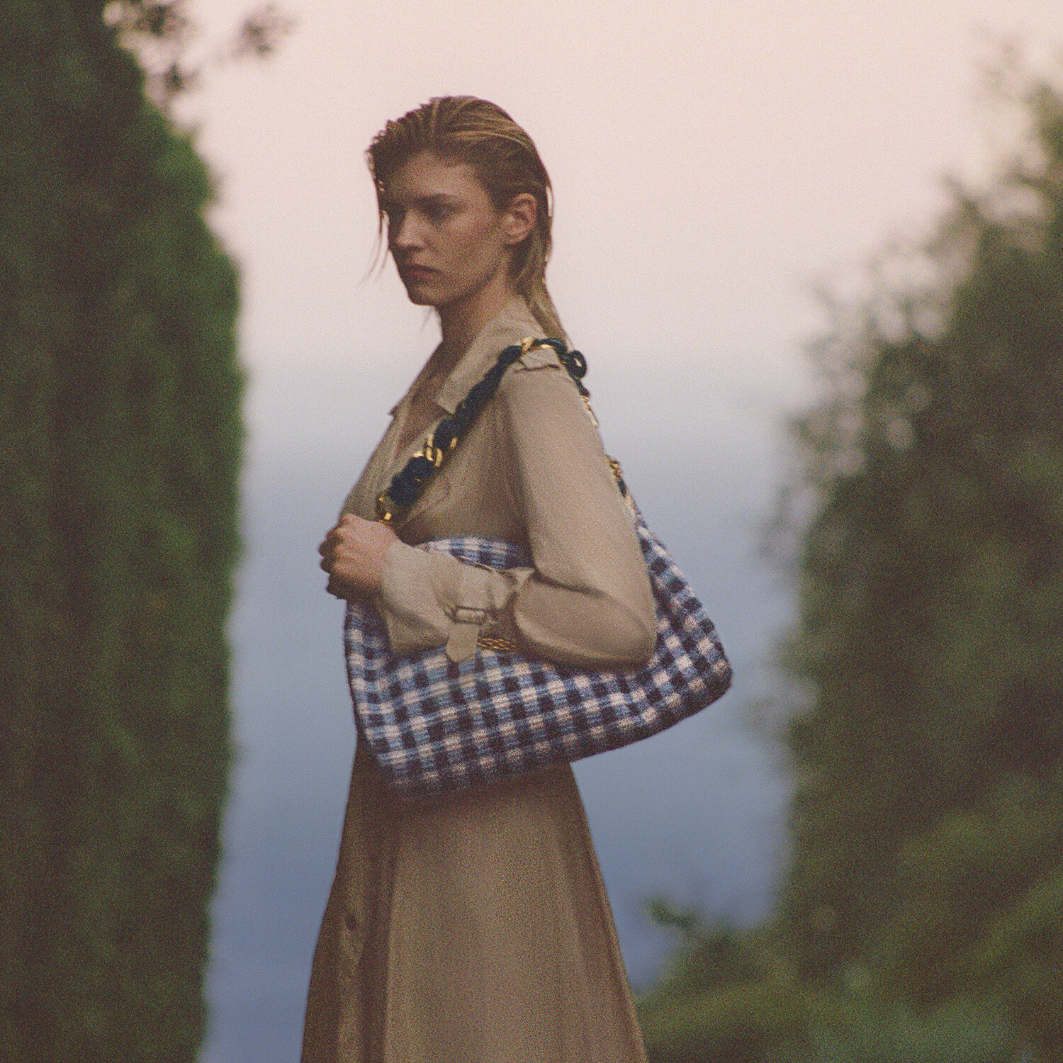 【新品未使用】JIMMY CHOO／CALLIE グリーン Callie Maxi | Marine Mix Gingham Raffia Shoulder Bag with