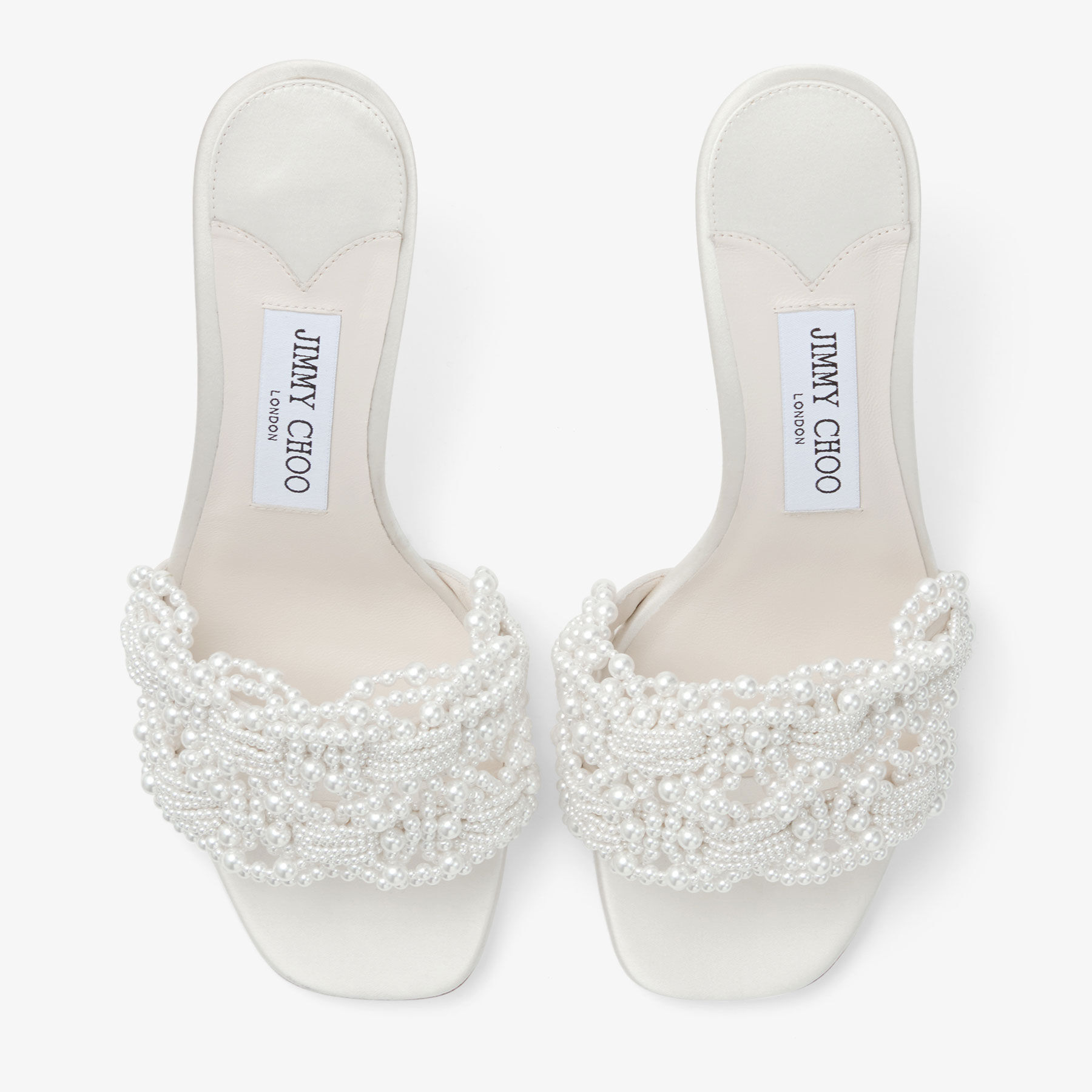 【完売必至】Jimmy Choo Cary 70 フェイクパールミュール Cary Mule 70 |Ivory Satin Mule Sandal with Pearl