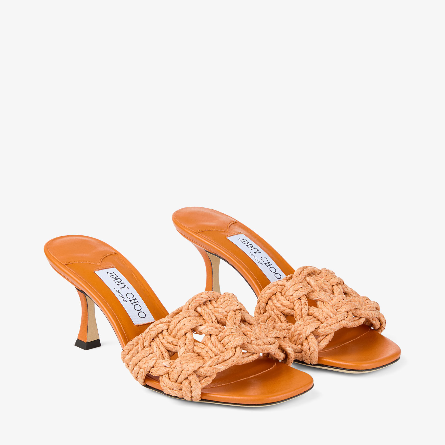 Chara 70 | Sunset Orange Crochet Raffia and Nappa Leather Mule