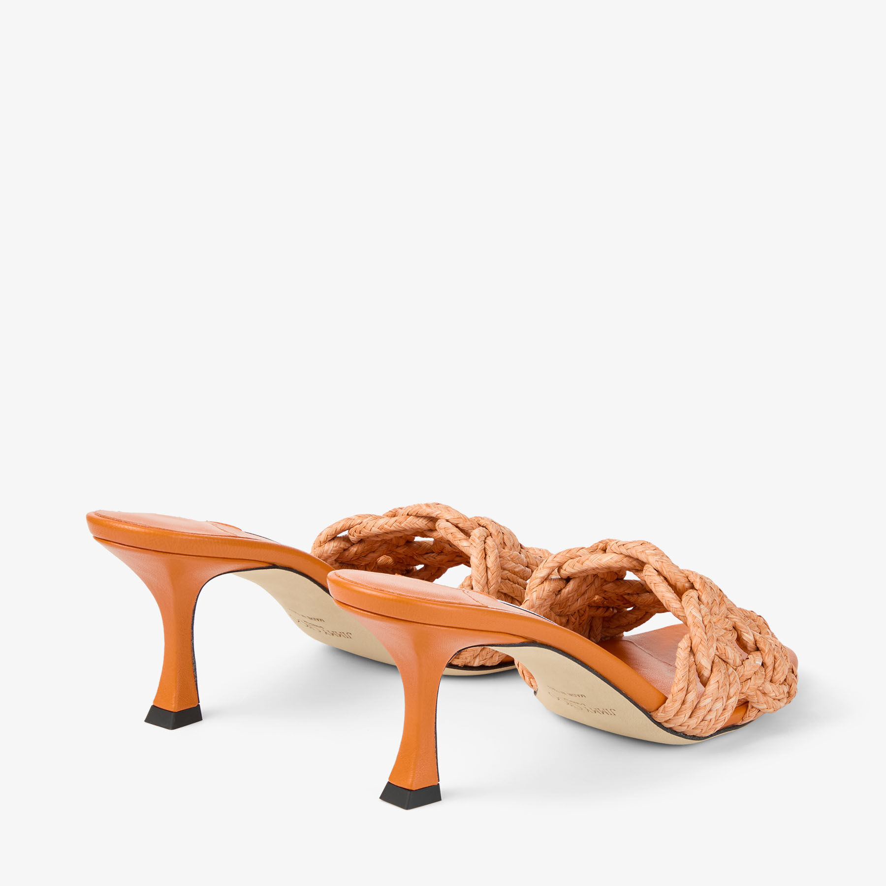 Chara 70 | Sunset Orange Crochet Raffia and Nappa Leather Mule