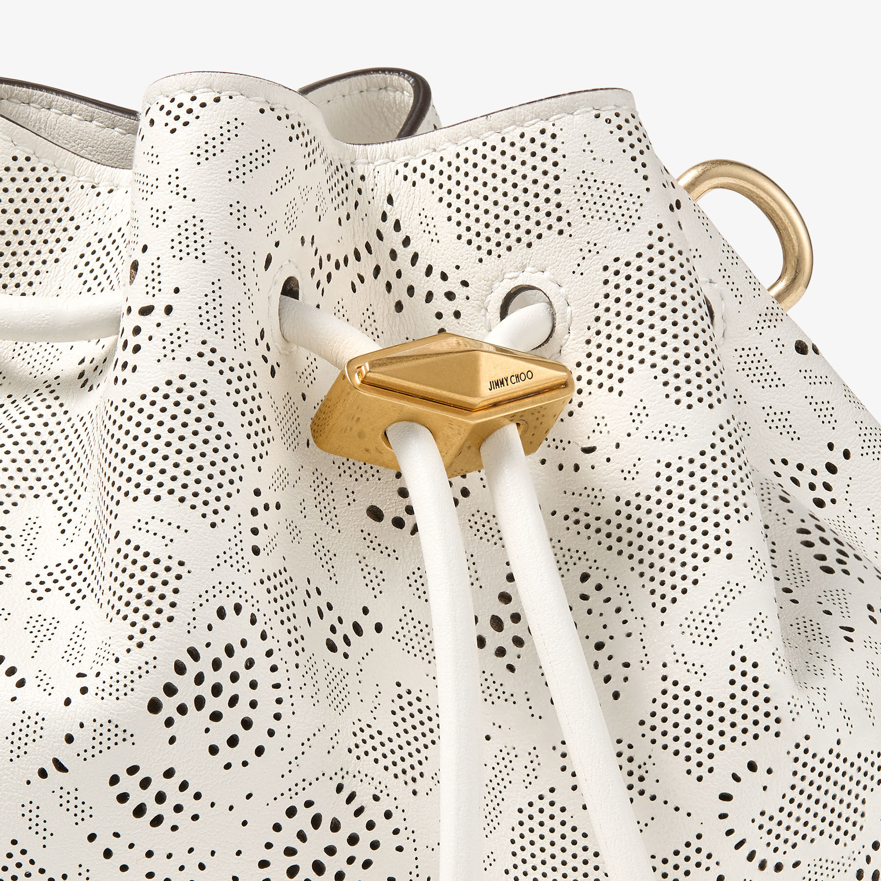Cinch Small | Latte Perforated Lace Leather Shoulder Bag | JIMMY CHOO