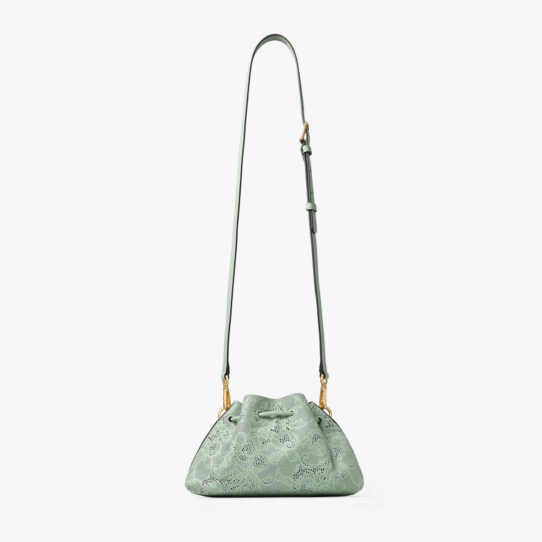 Cinch Small | Verde Jimmy Choo Perforated Leather Lace Bucket Bag
