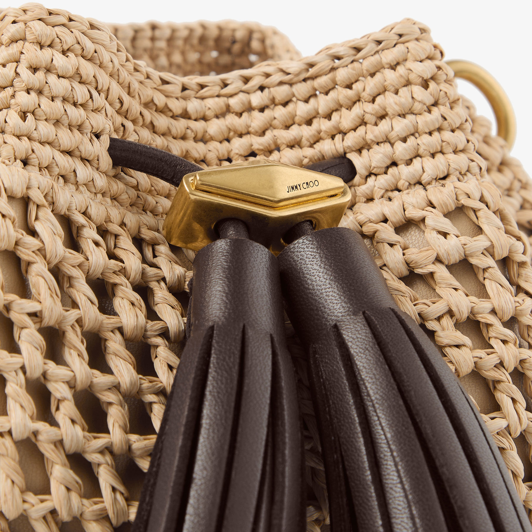Cinch Small | Natural and Chocolate Crochet Raffia Shoulder Bag