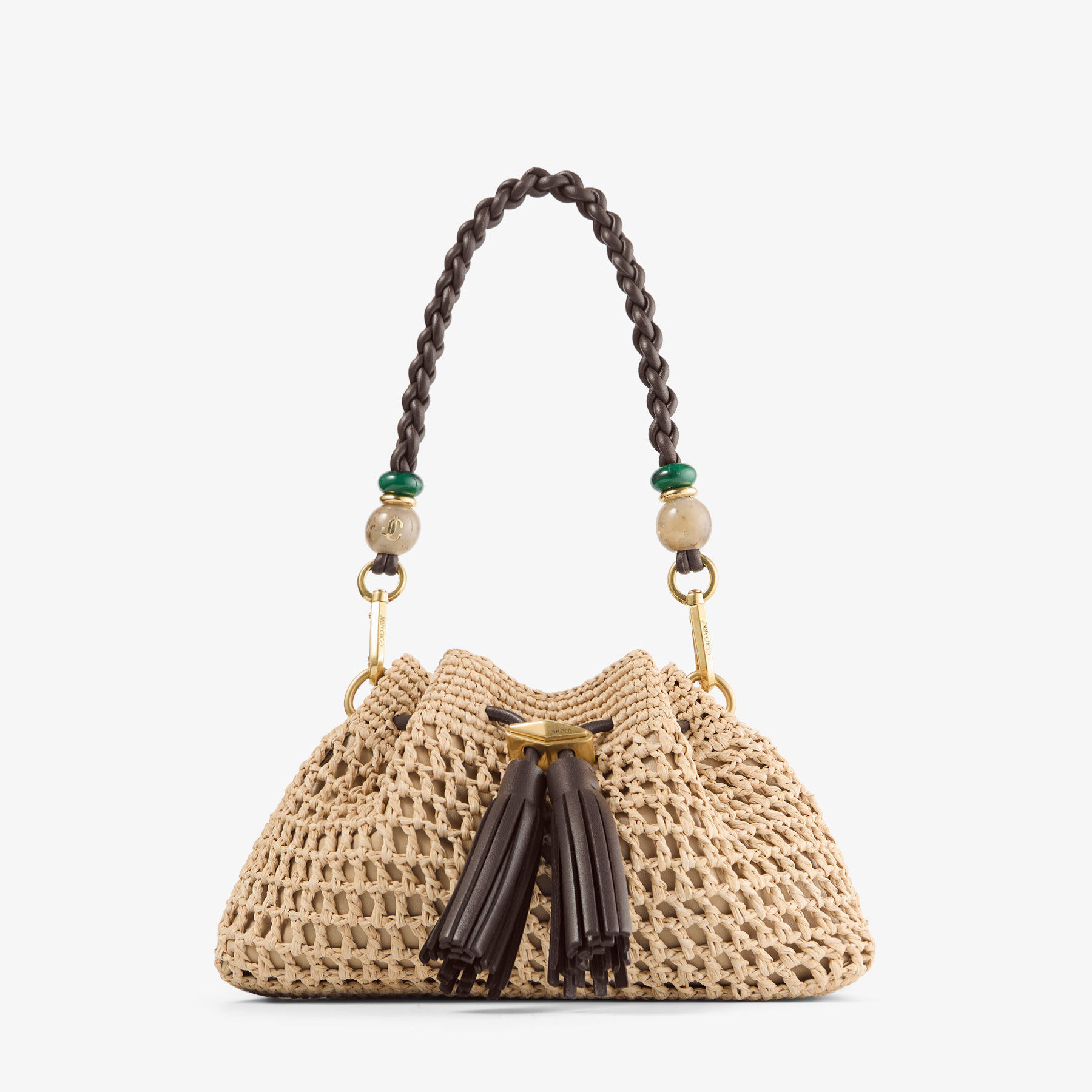 Cinch Small | Natural and Chocolate Crochet Raffia Shoulder Bag