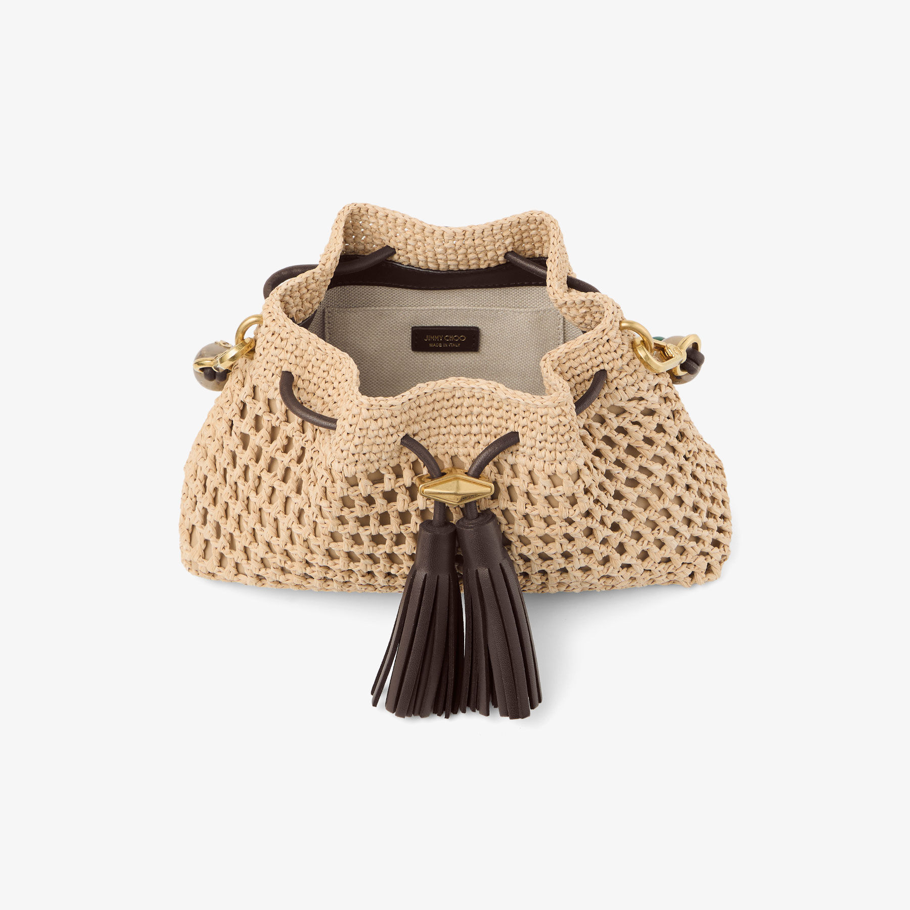 Cinch Small | Natural and Chocolate Crochet Raffia Shoulder Bag