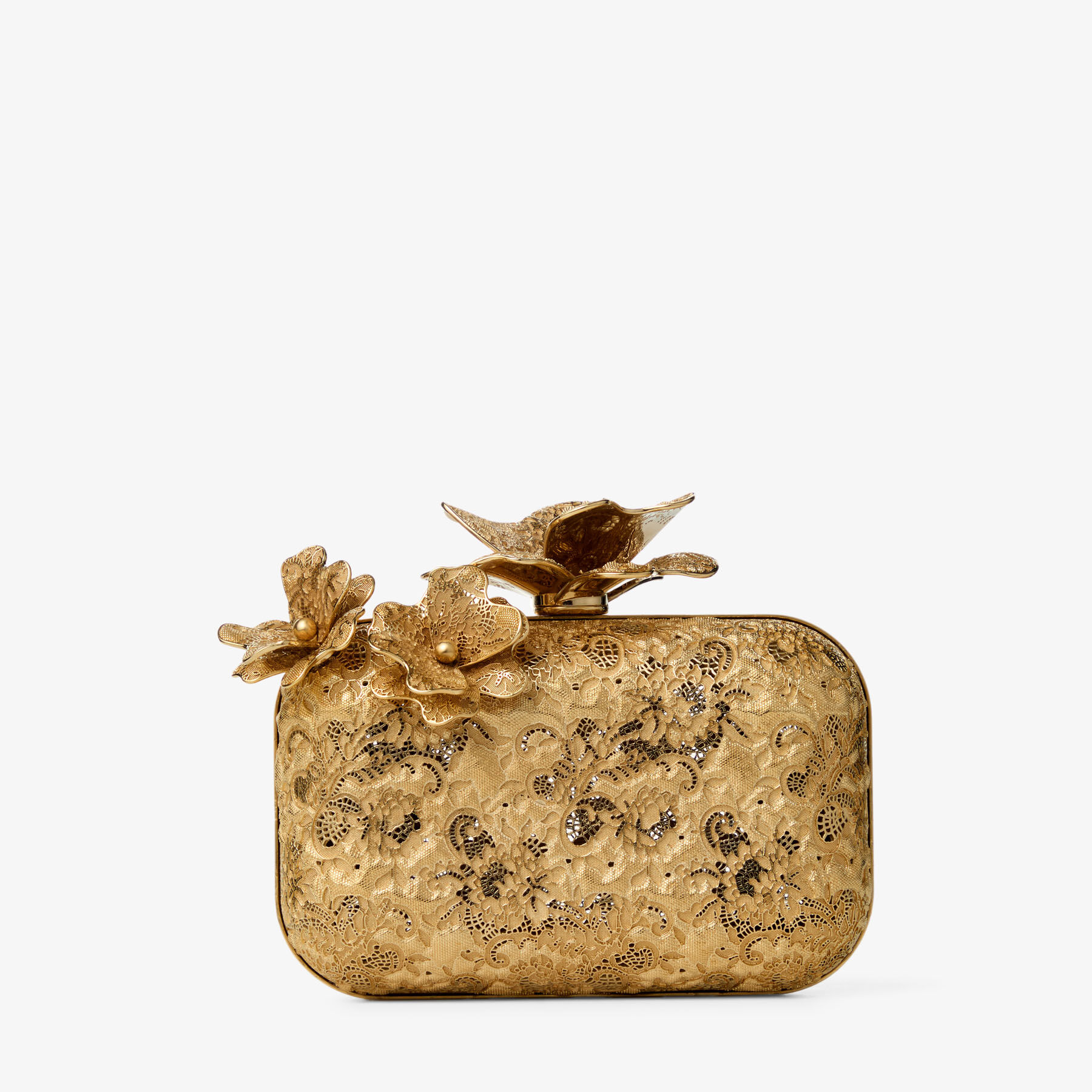 こ*ん様 ゴールド バッグ型 ブローチ Cloud | Gold Metal Lace Clutch Bag with Corsage Clasp | JIMMY CHOO