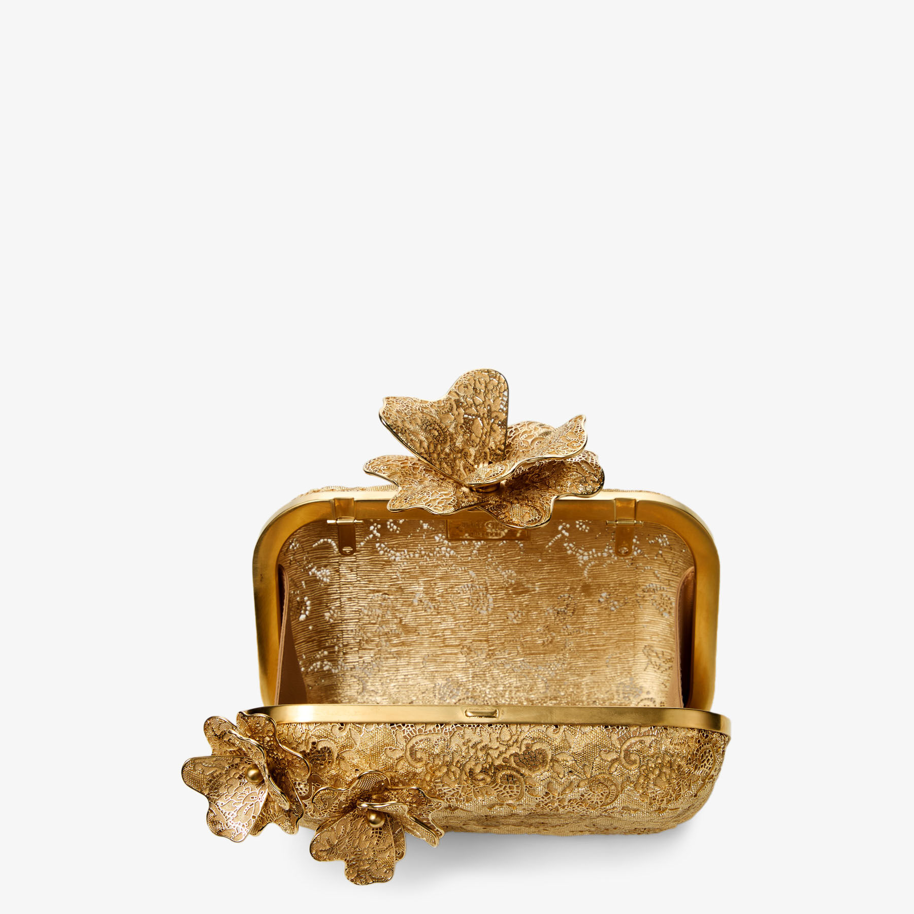 Cloud | Gold Metal Lace Clutch Bag with Corsage Clasp | JIMMY CHOO