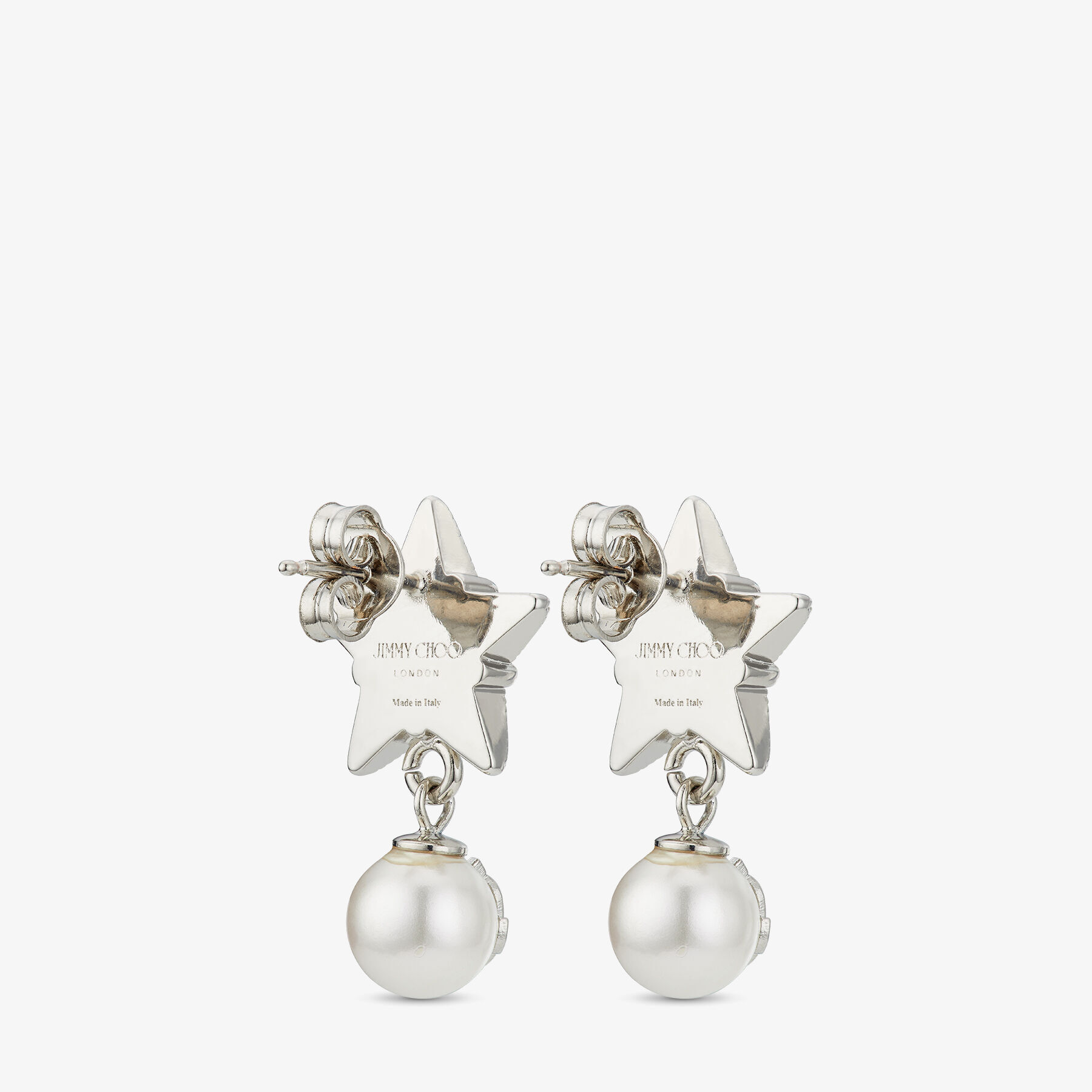Jimmy Choo Crystal Star ピアス Silver-Finish Metal Star Earrings with White Resin Pearls and