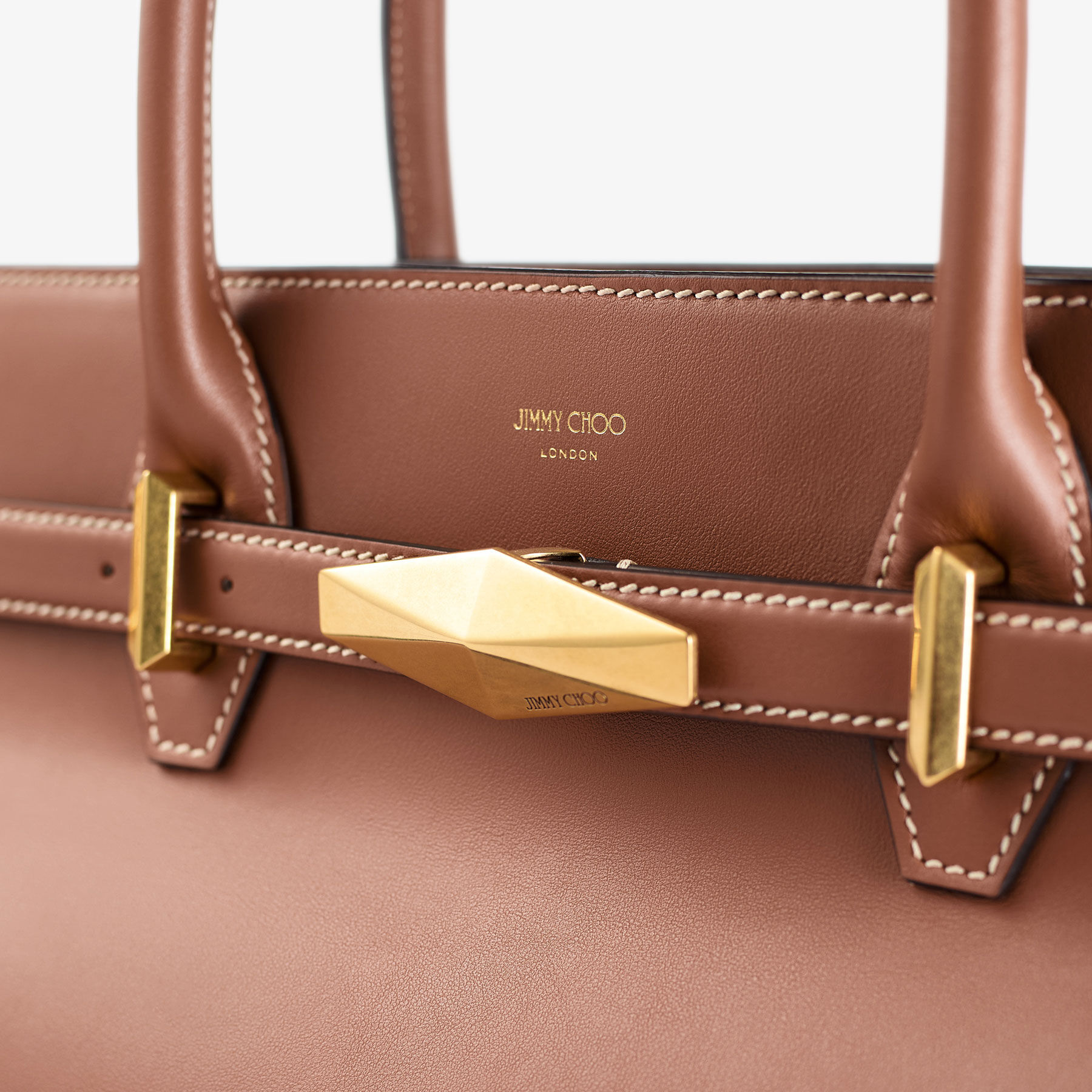 Diamond Belted TH/M | Tan Leather Top Handle Bag | JIMMY CHOO