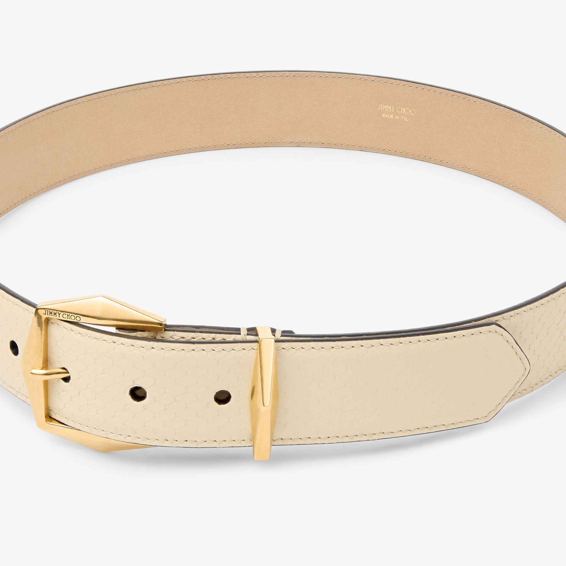 Diamond Buckle Belt | Yellow Buttermilk Elaphe Print Belt | JIMMY CHOO