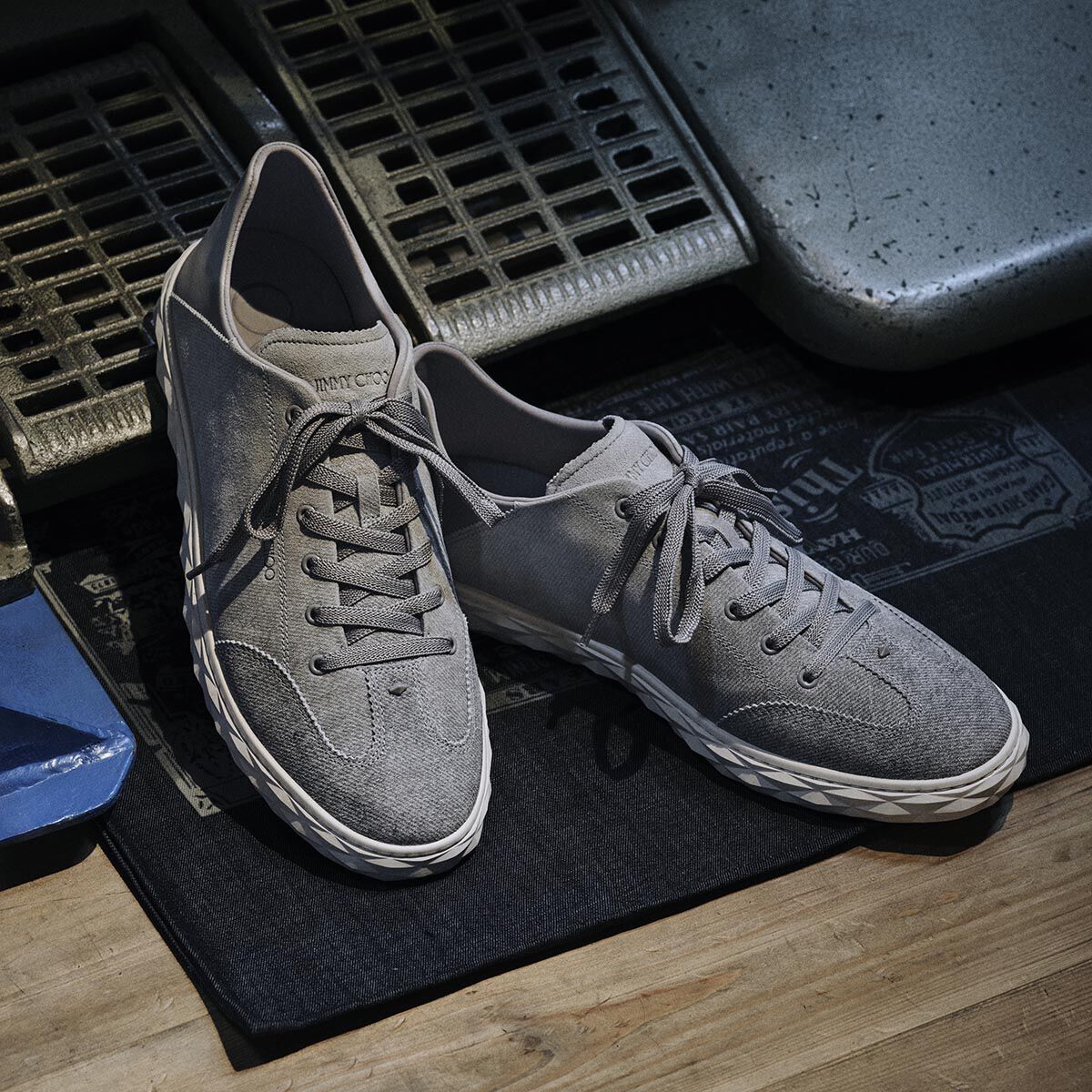 Diamond Flex C M | Dove Denim Suede Mix Low Top Trainers | JIMMY CHOO