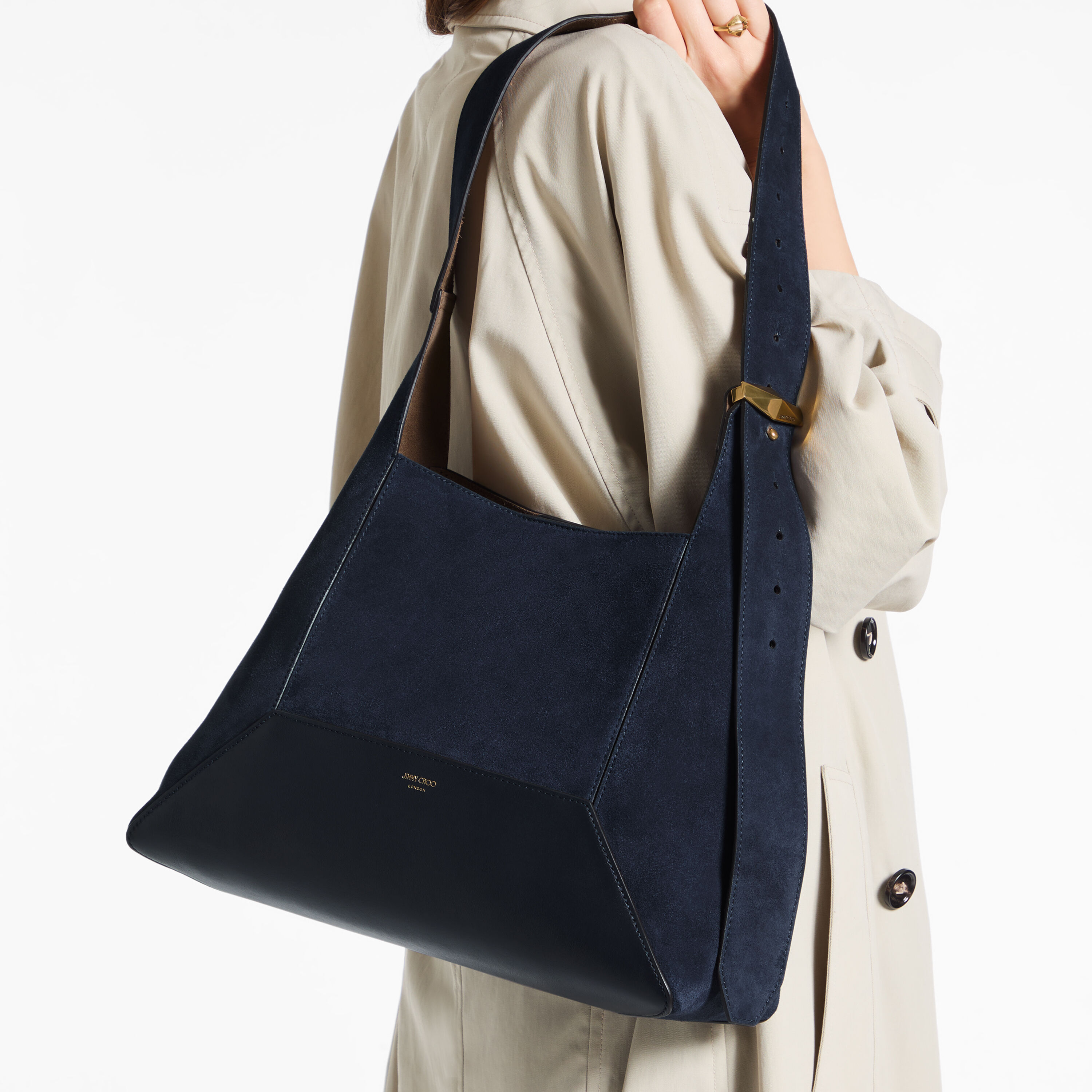Diamond Hobo Medium | Marine Suede Shoulder Bag | JIMMY CHOO