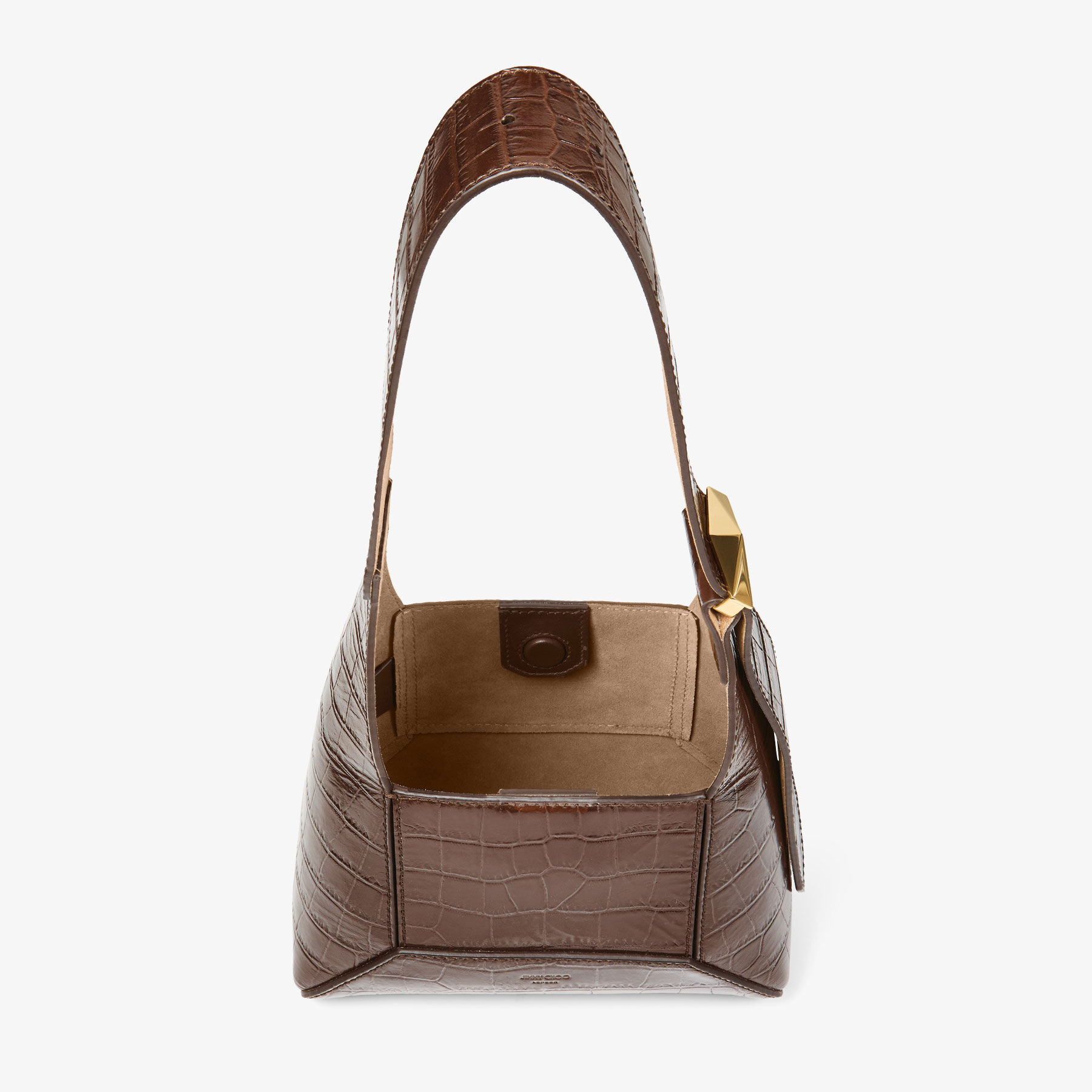 Diamond Hobo S | Chocolate Croc Embossed Calf Leather Shoulder Bag