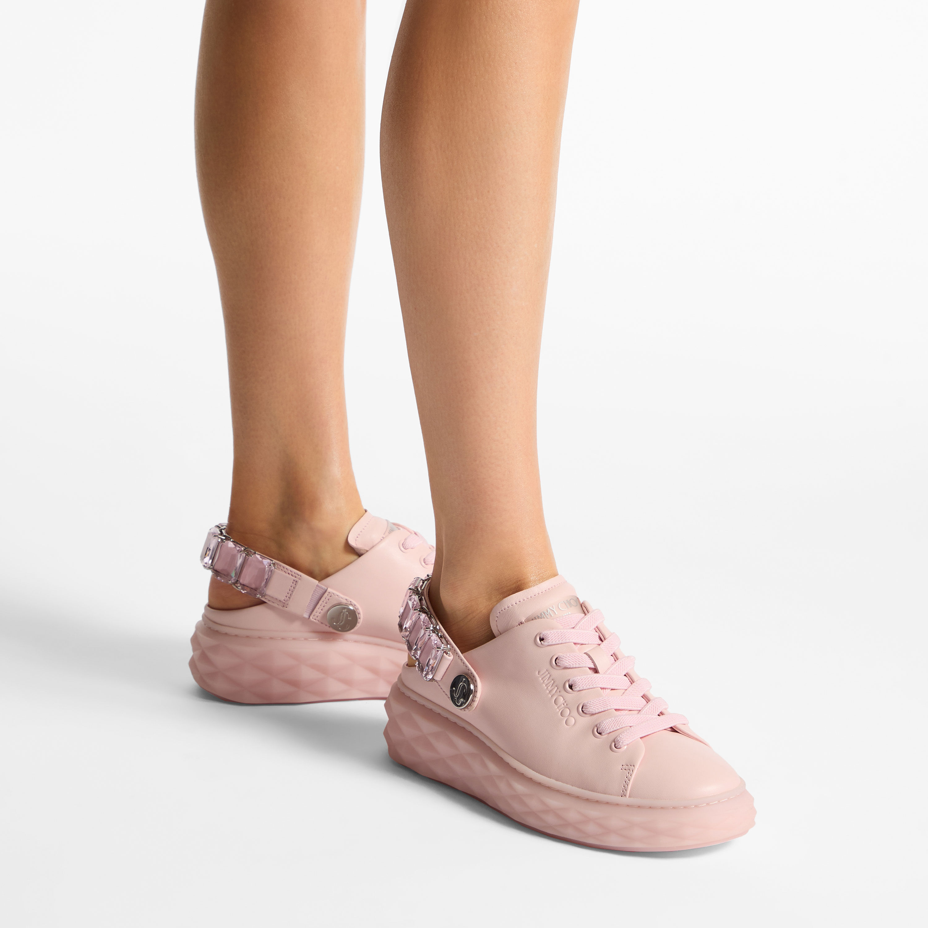 【関税&送料込】Jimmy Choo Slipper Diamond Maxi Pearl In Pel Diamond Maxi/Crystal |Pink Nappa Leather Slipper Trainers