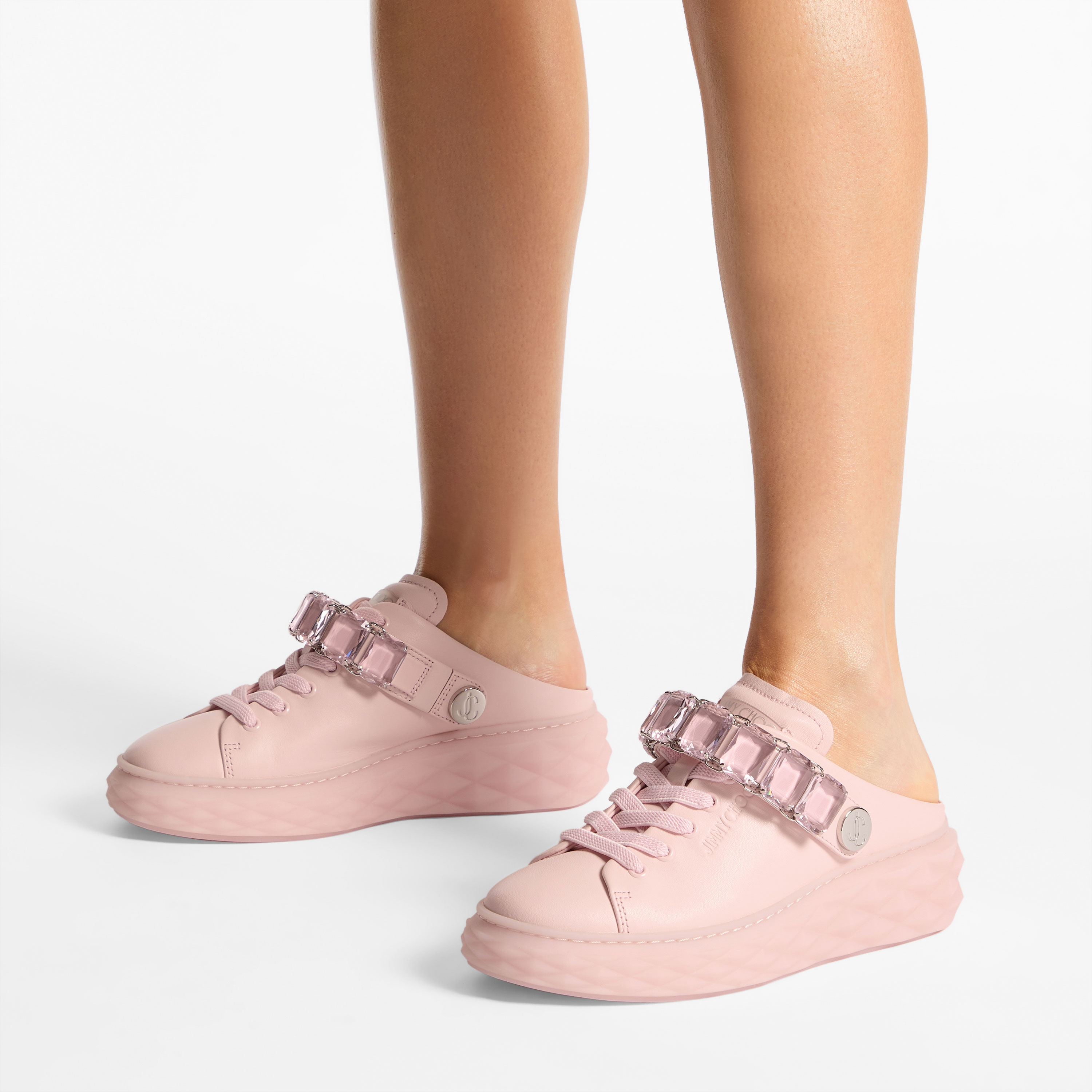 【関税&送料込】Jimmy Choo Slipper Diamond Maxi Pearl In Pel Diamond Maxi/Crystal |Pink Nappa Leather Slipper Trainers