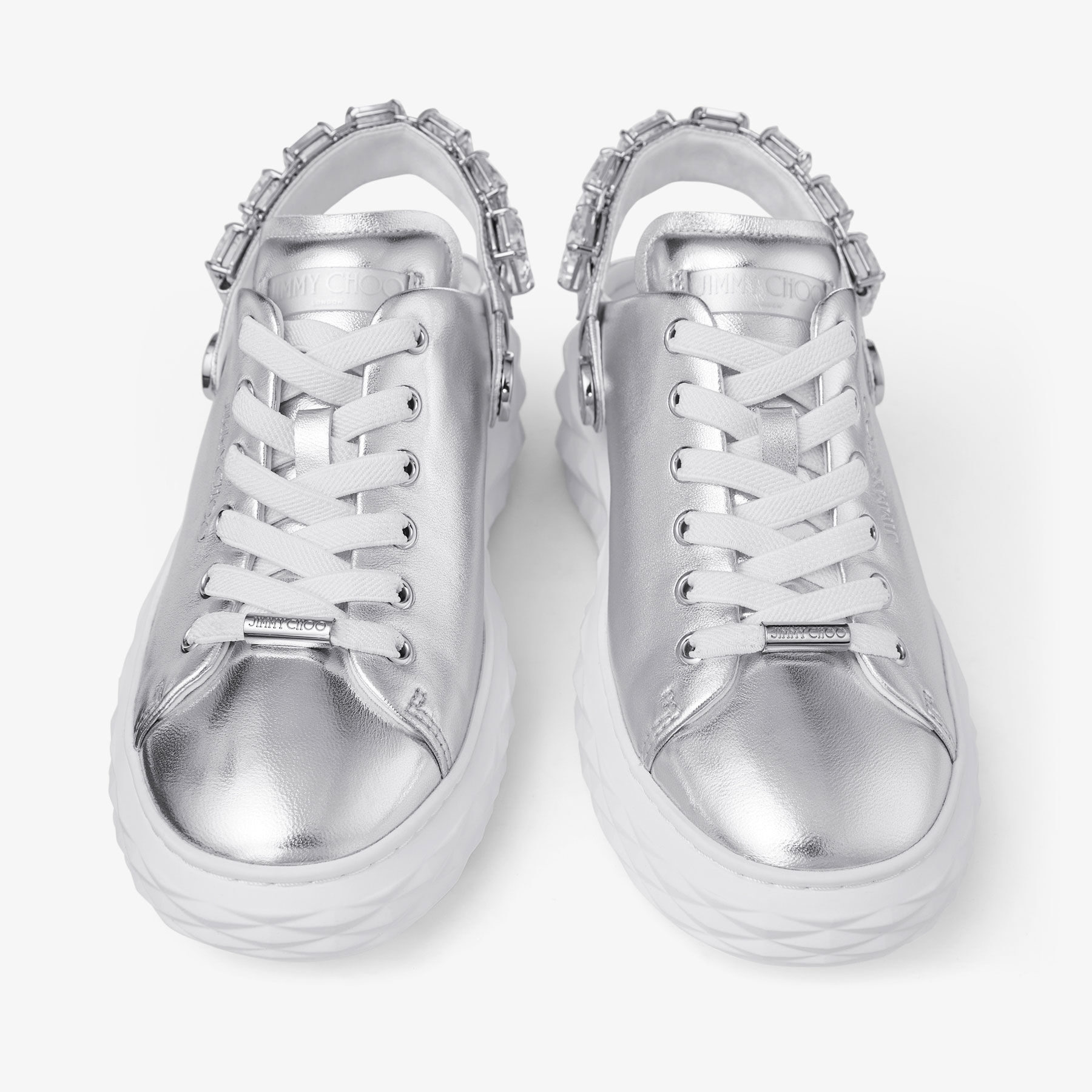 Diamond Sling | Silver Metallic Leather Slipper Trainers