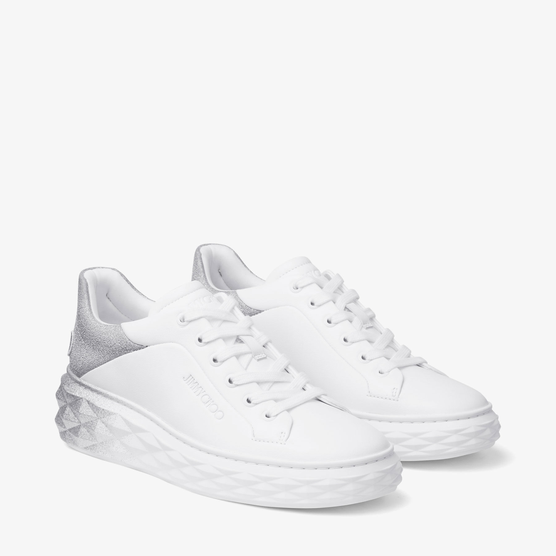 JIMMY CHOO☆ ダイヤモンド マキシ ツー F II X White/Silver Diamond Maxi/F Ii | White and Silver Nappa Leather Trainers