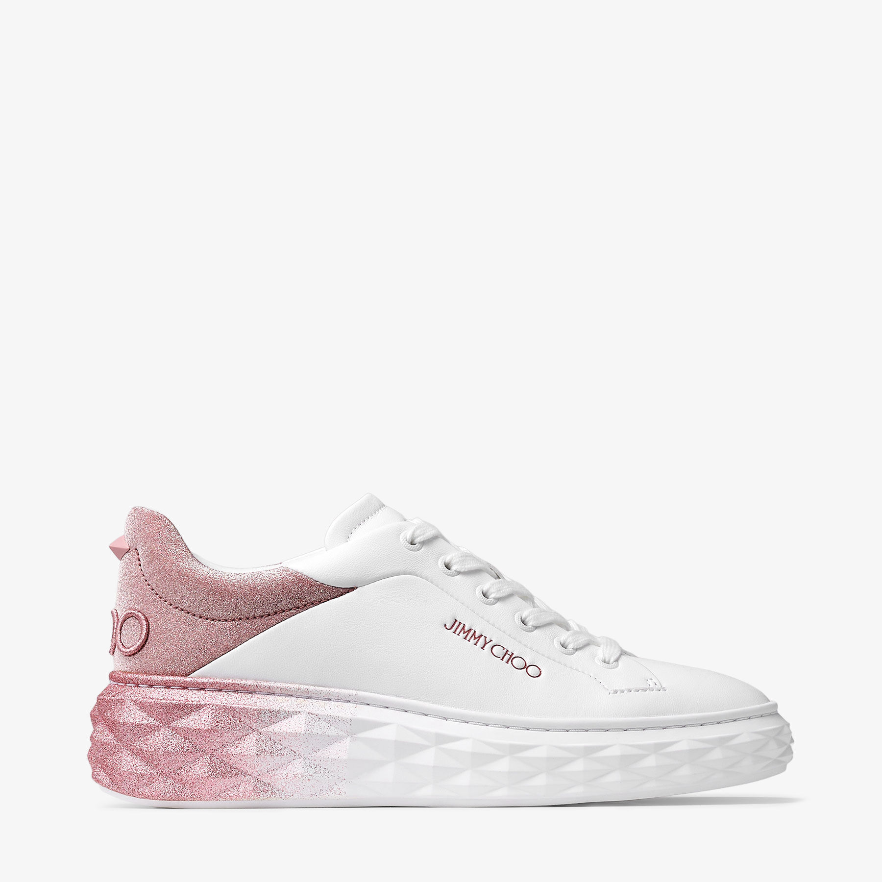 Diamond Maxi F II | White & Rose Nappa Leather Glitter Trainers
