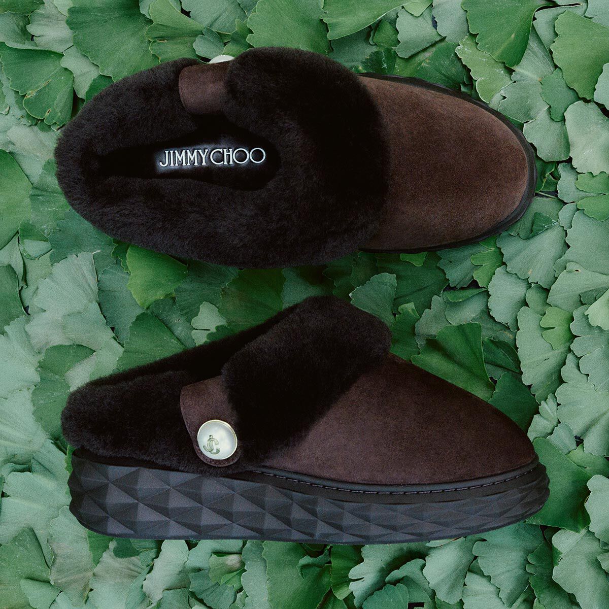 Diamond Maxi Mule F | Chocolate Suede Mules with Shearling | JIMMY