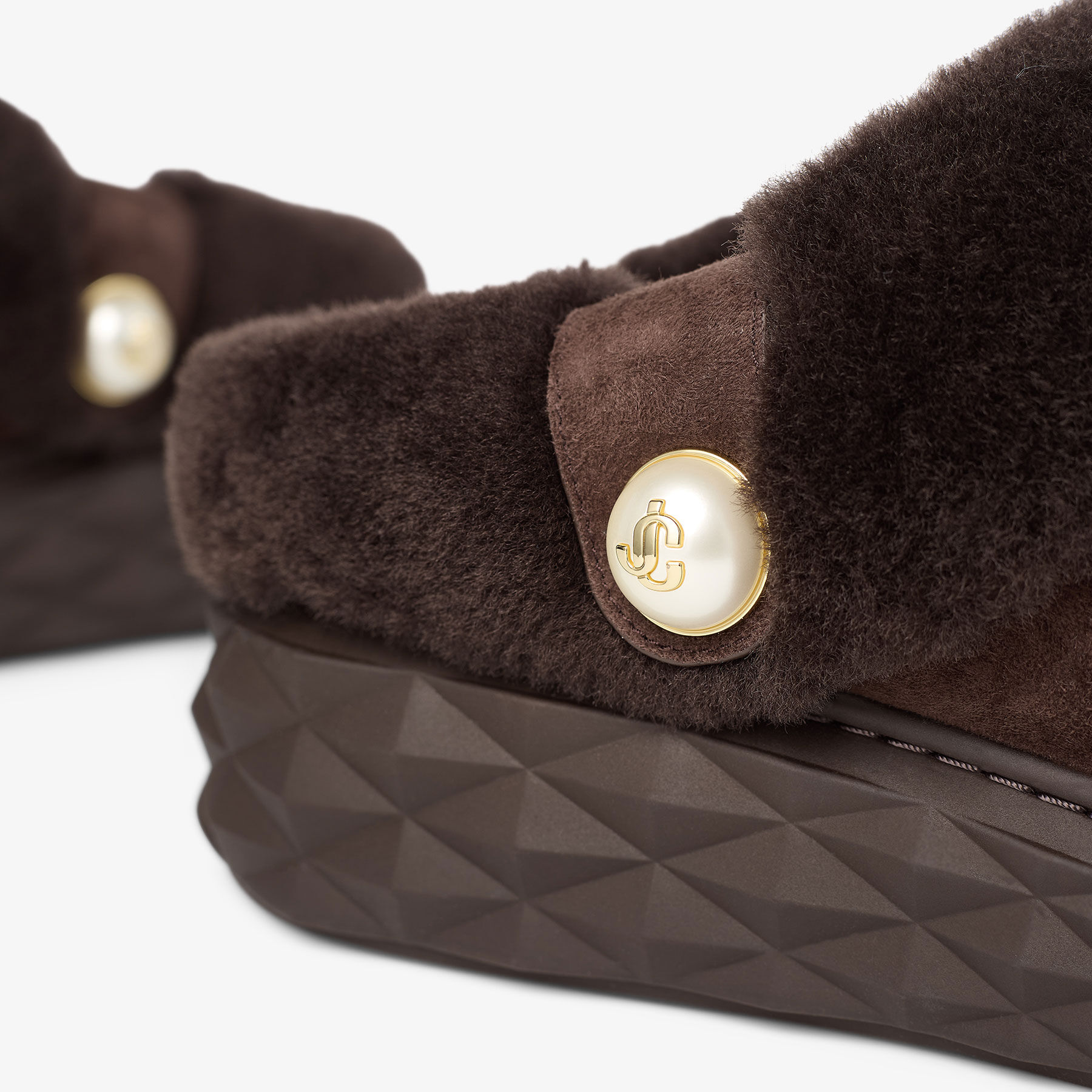 Diamond Maxi Mule F | Chocolate Suede Mules with Shearling | JIMMY