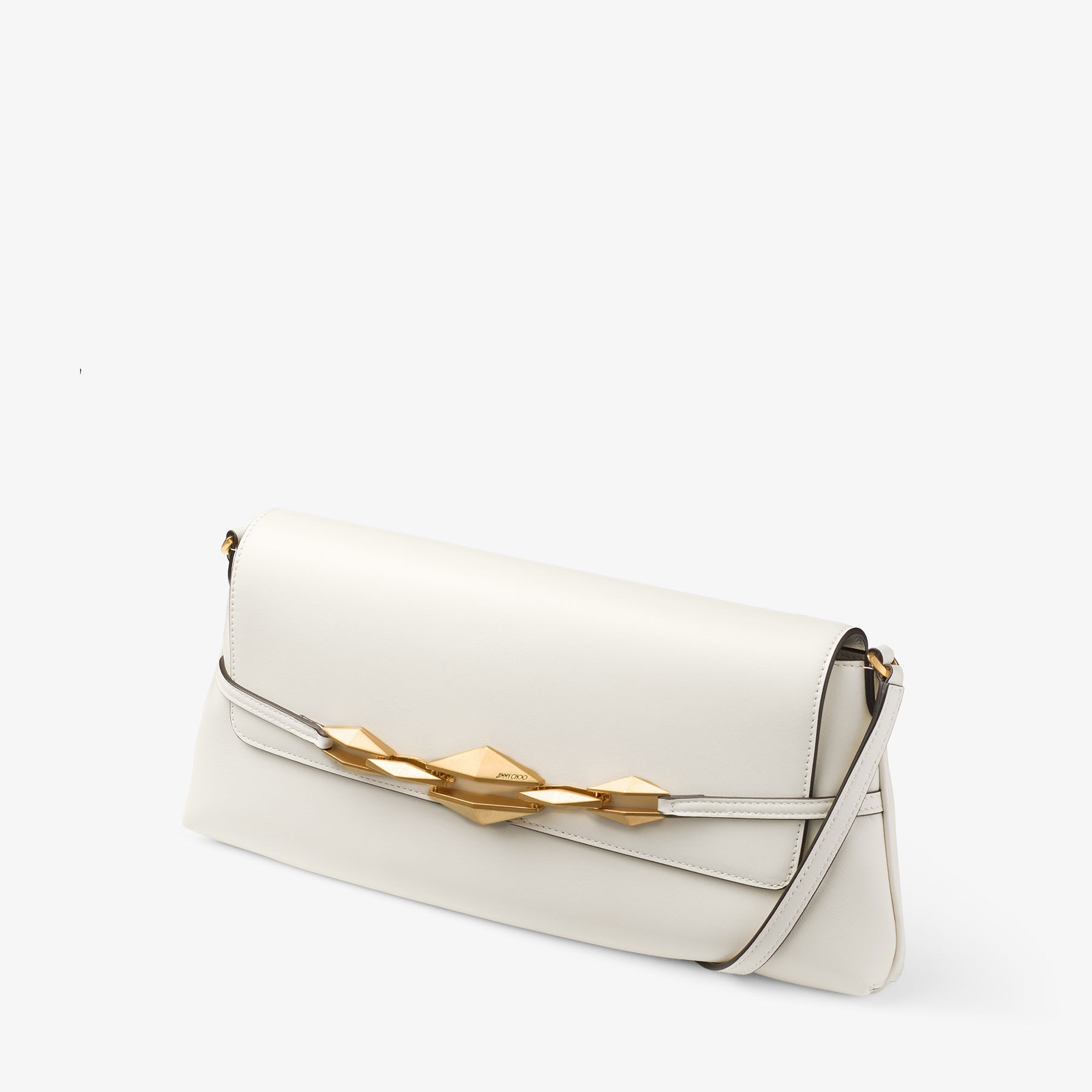 Diamond Shoulder East-West | Latte Shiny Calf Leather Shoulder Bag