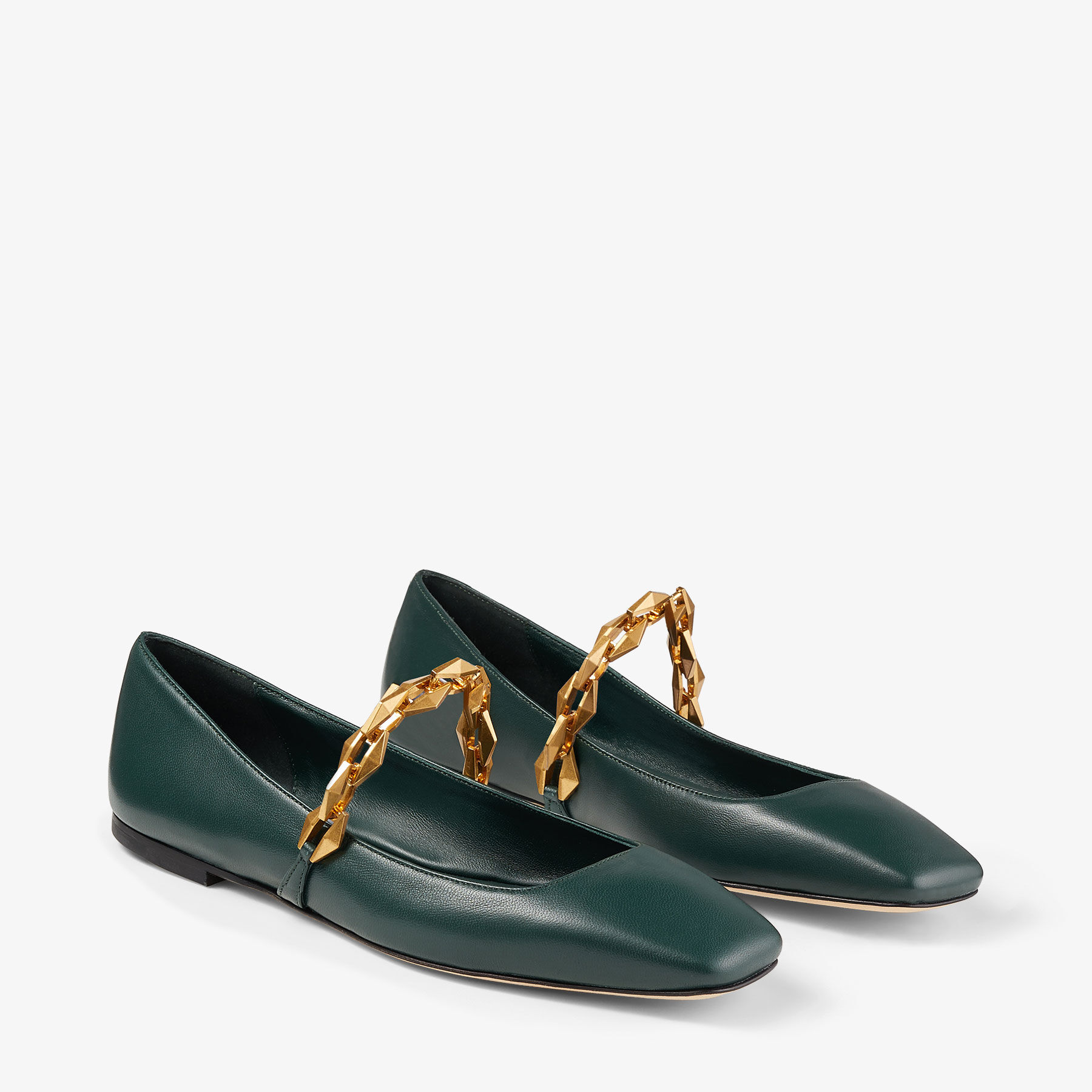 Diamond Tilda Flat | Dark Green Nappa Leather Flats with Diamond