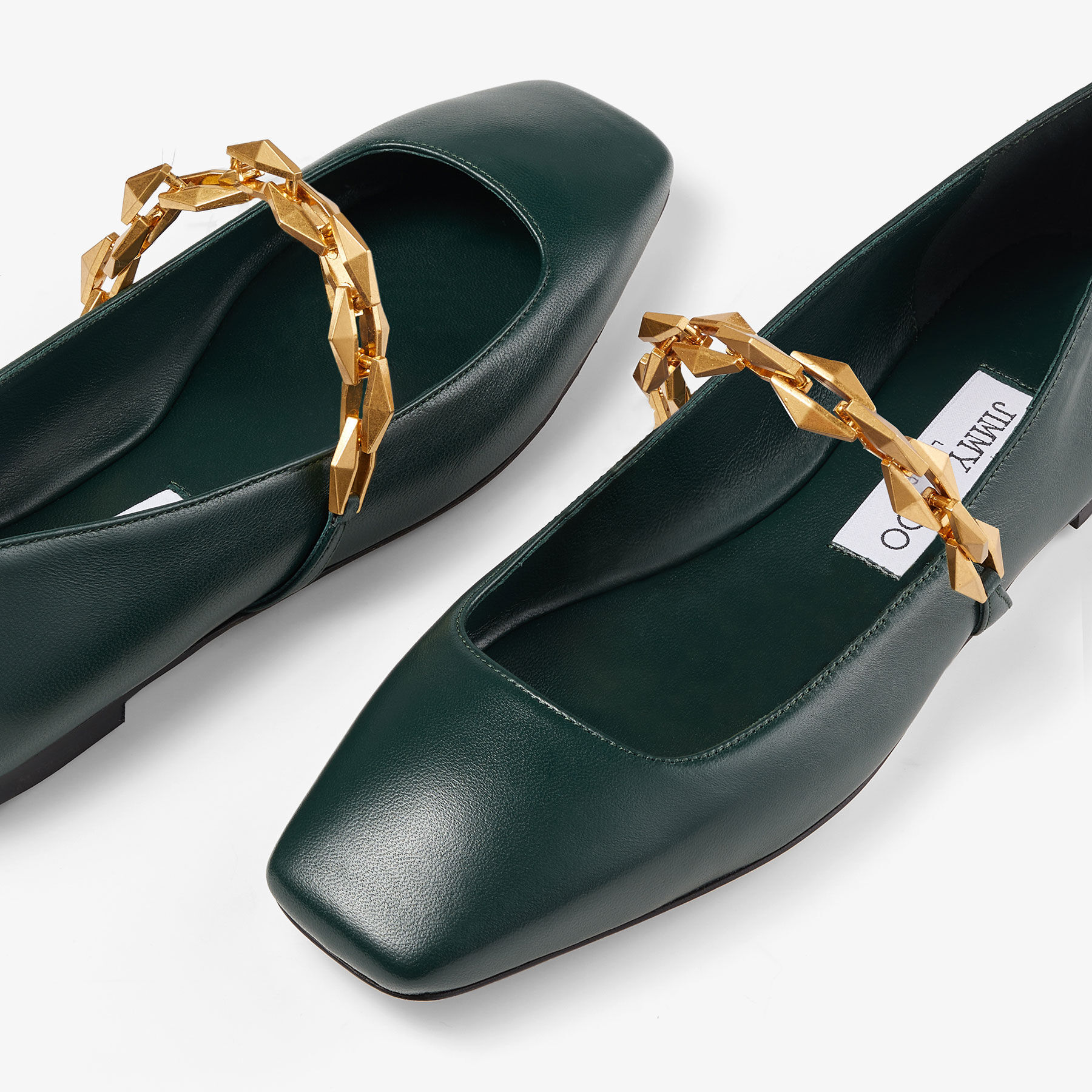 Diamond Tilda Flat | Dark Green Nappa Leather Flats with Diamond