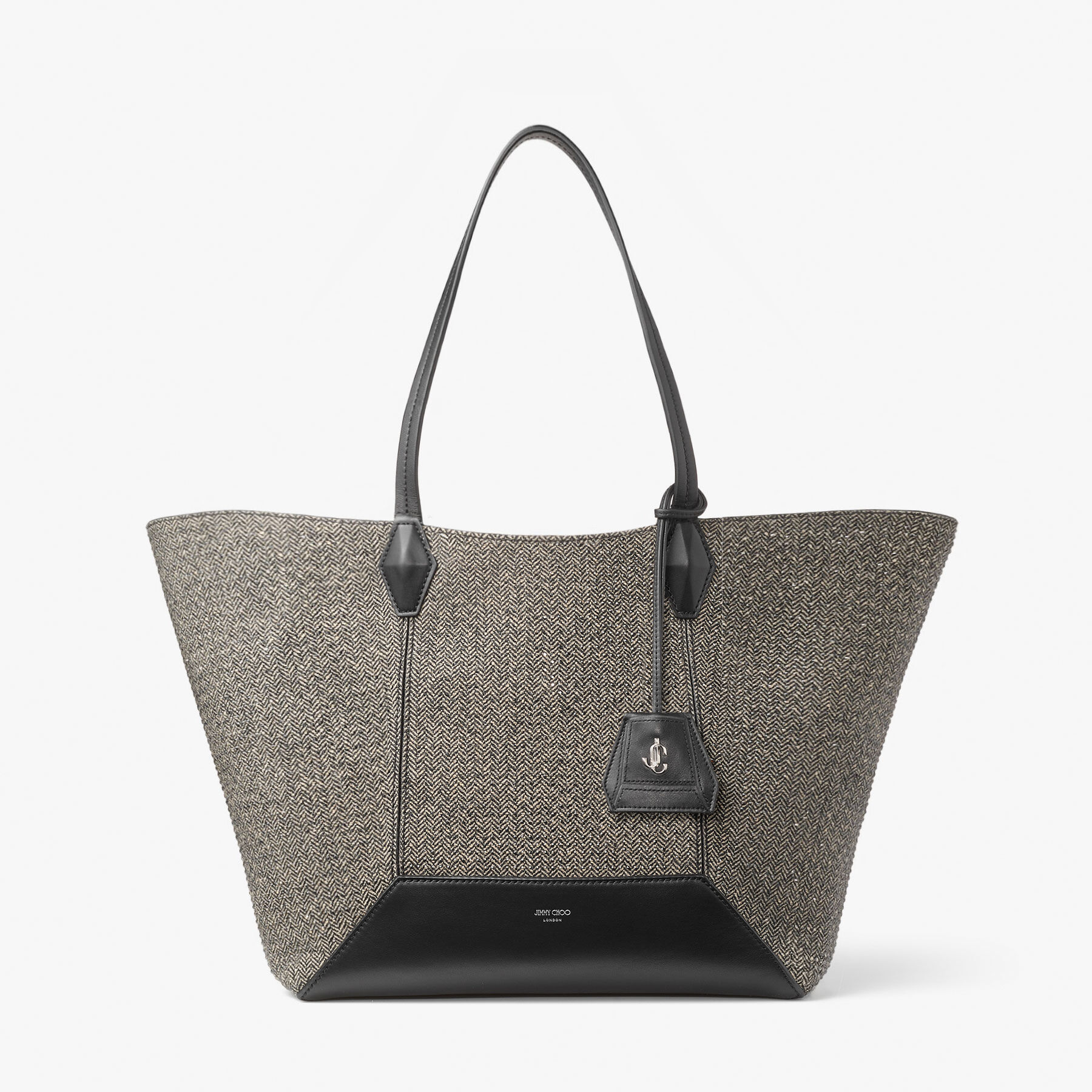 Diamond Tote/M | Black Herringbone Fabric Tote Bag | JIMMY CHOO