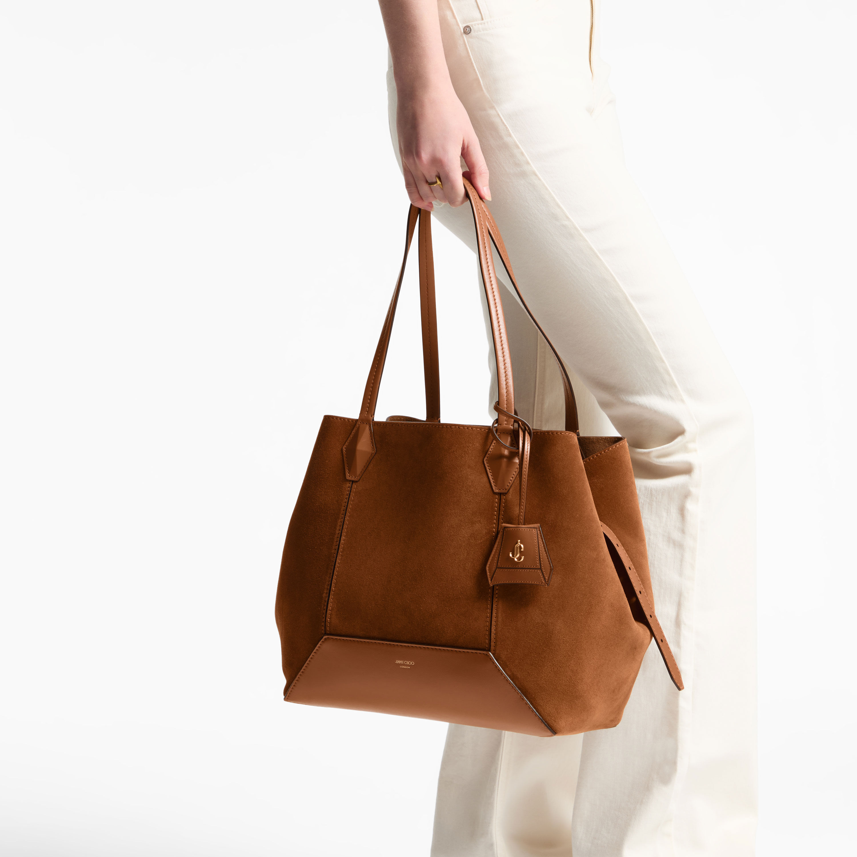 Diamond Tote M | Tan Suede Tote Bag | JIMMY CHOO