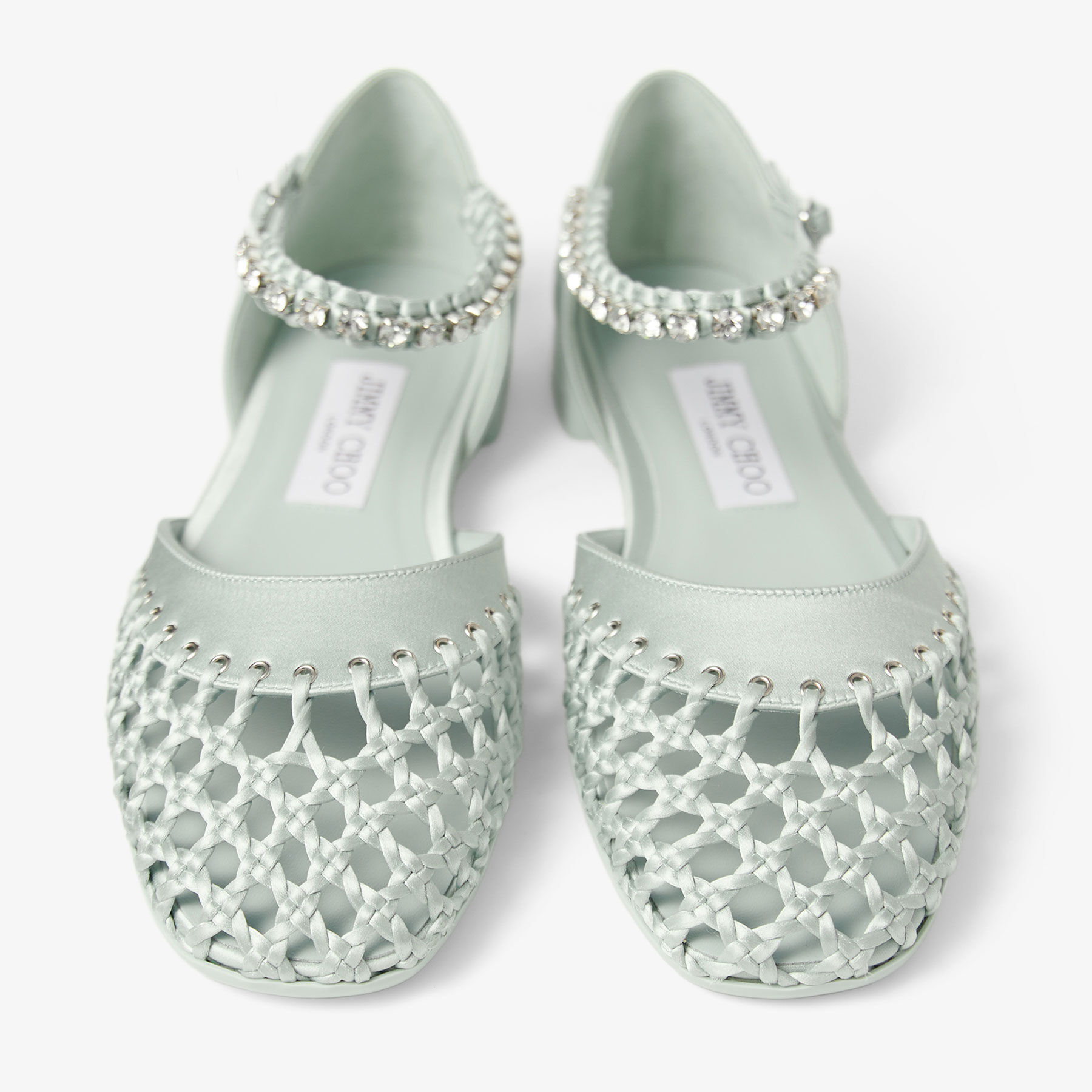 Dila Ballerina |Light Verde Satin Ballet Flats with Crystal