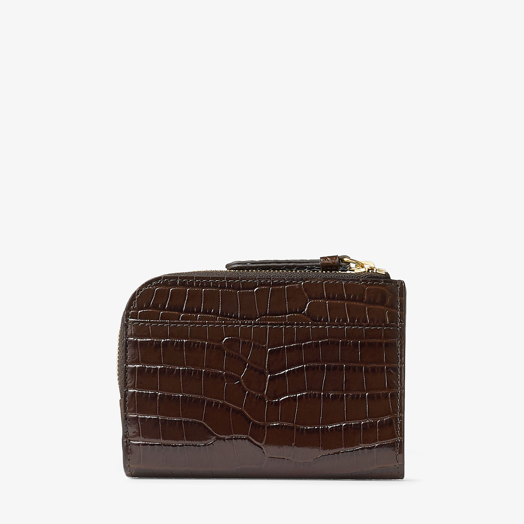 DM Compct Zip Wallet | Chocolate Croc Embossed Calf Leather Wallet
