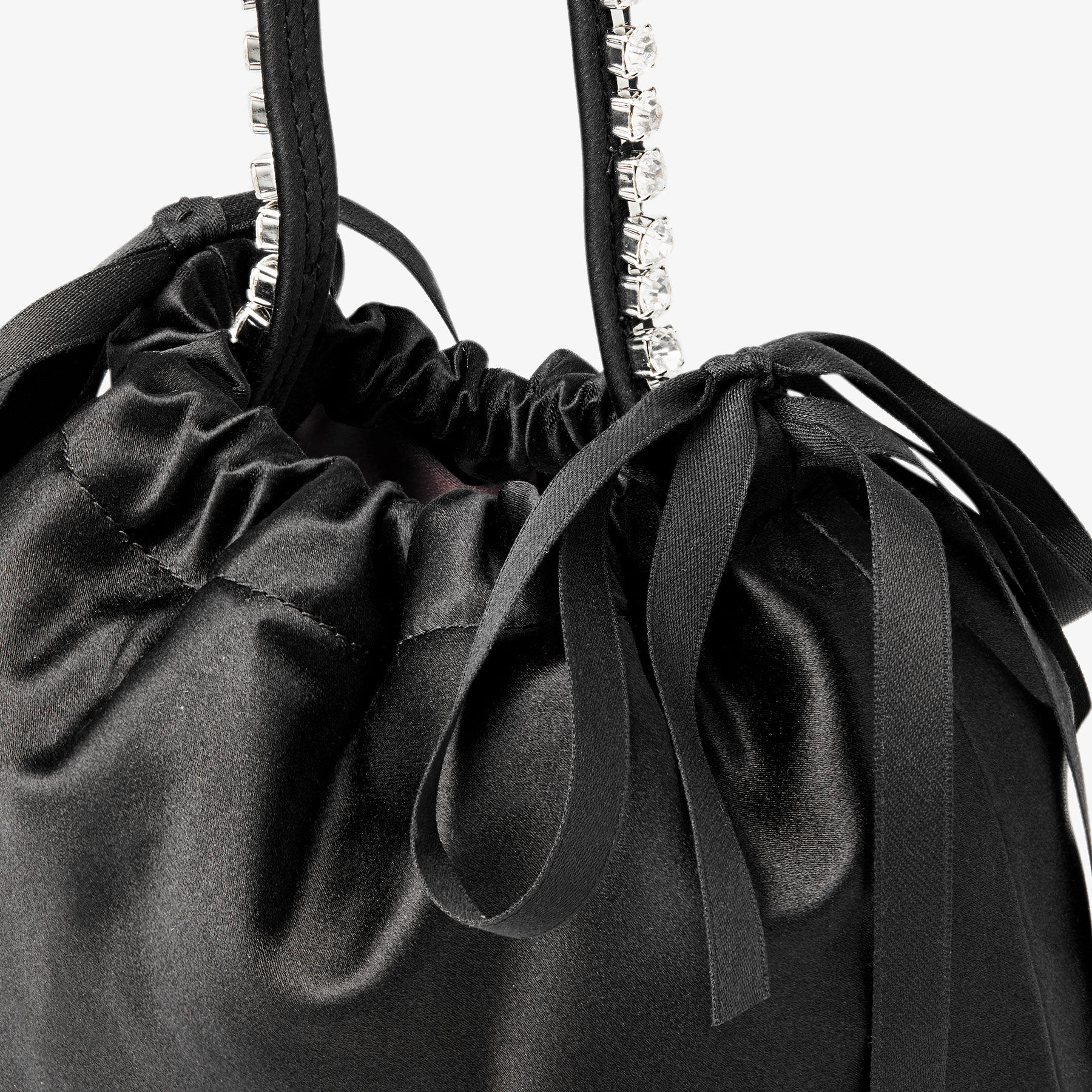 Drawstring Mini Top Handle | Black Satin Mini Shoulder Bag | JIMMY