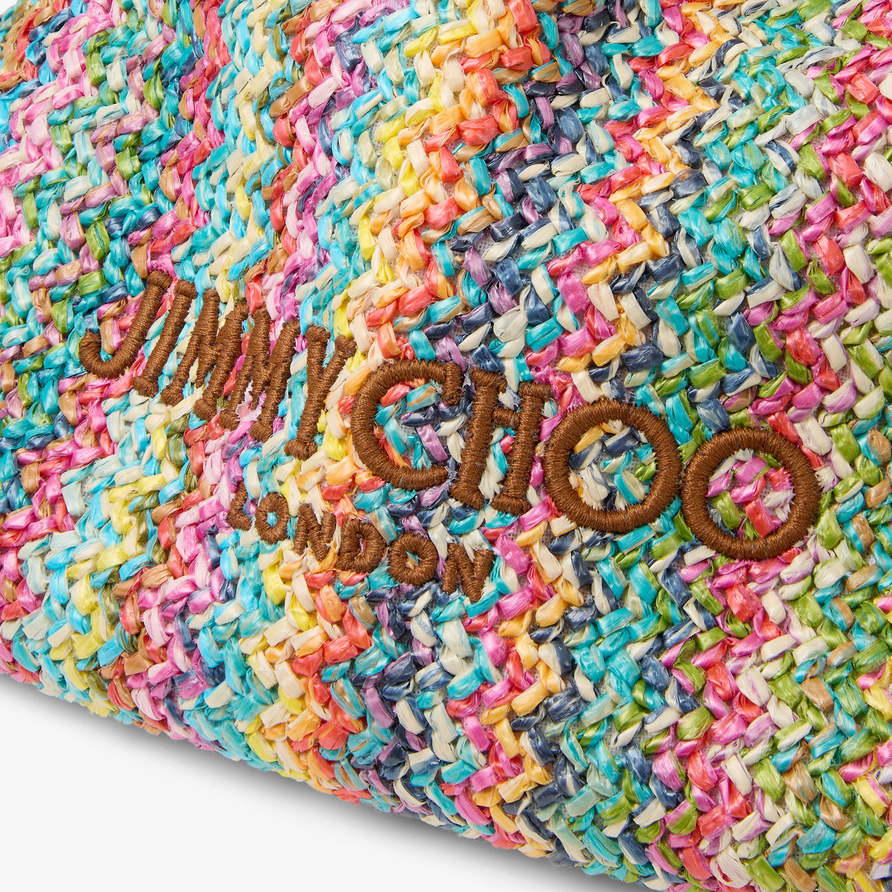 未使用✨JIMMY CHOO ラップトップケース クラッチバッグ ナイロン 豹柄 Drawstring Pouch Top Handle | Multi and Tan Chevron Raffia