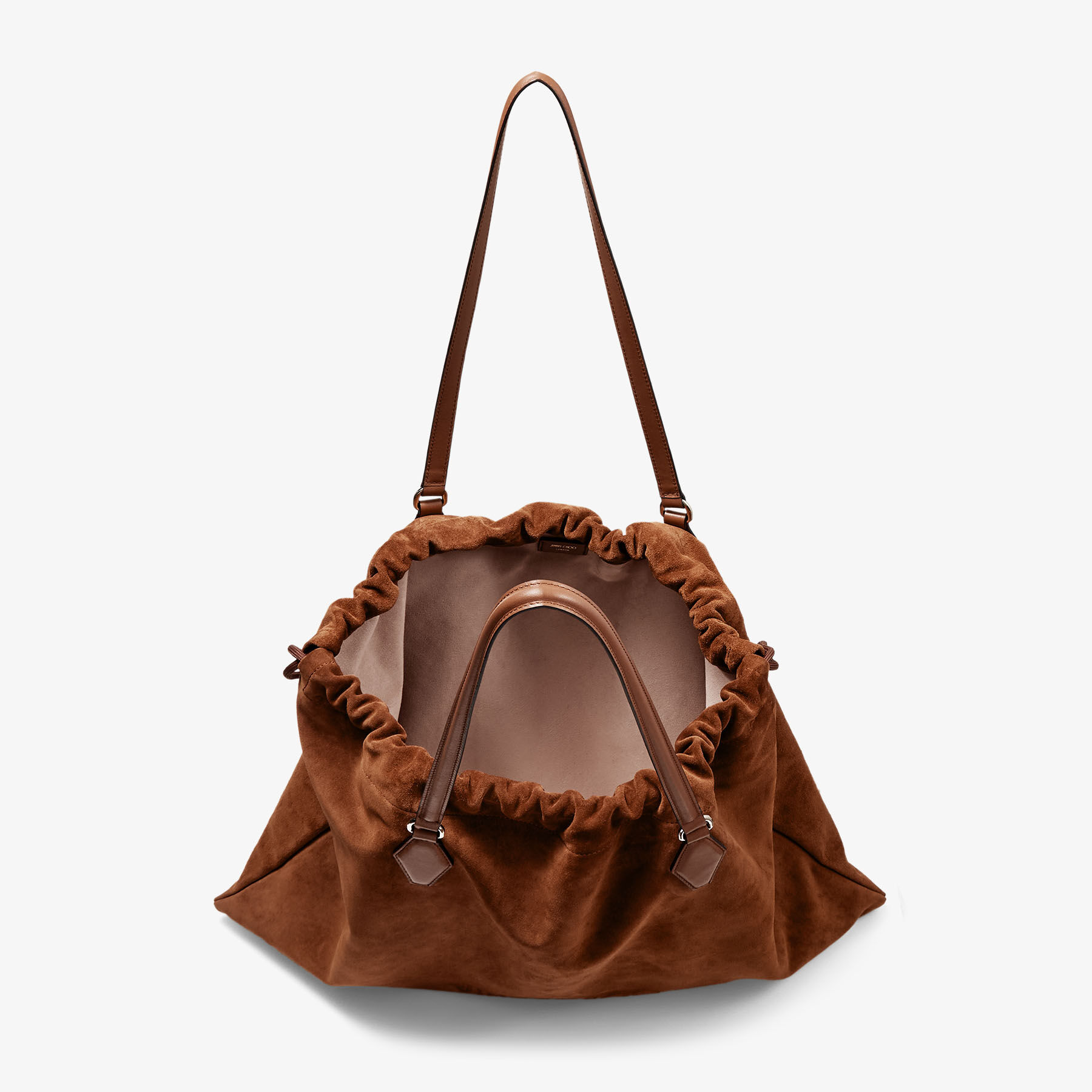 Drawstring Tote L | Tan Suede and Smooth Calf Leather Tote with