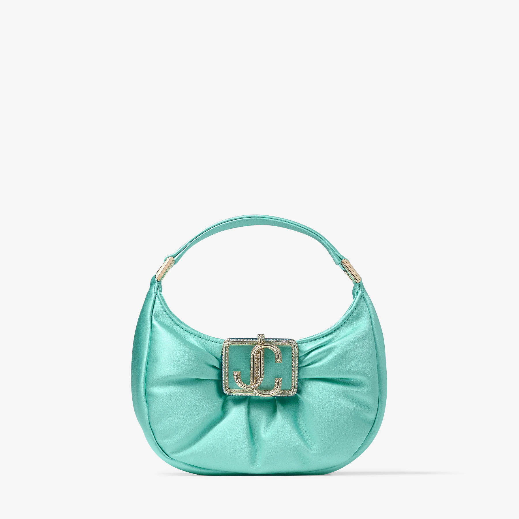 Edie Hobo Mini | Aqua Green Satin Mini Bag | JIMMY CHOO