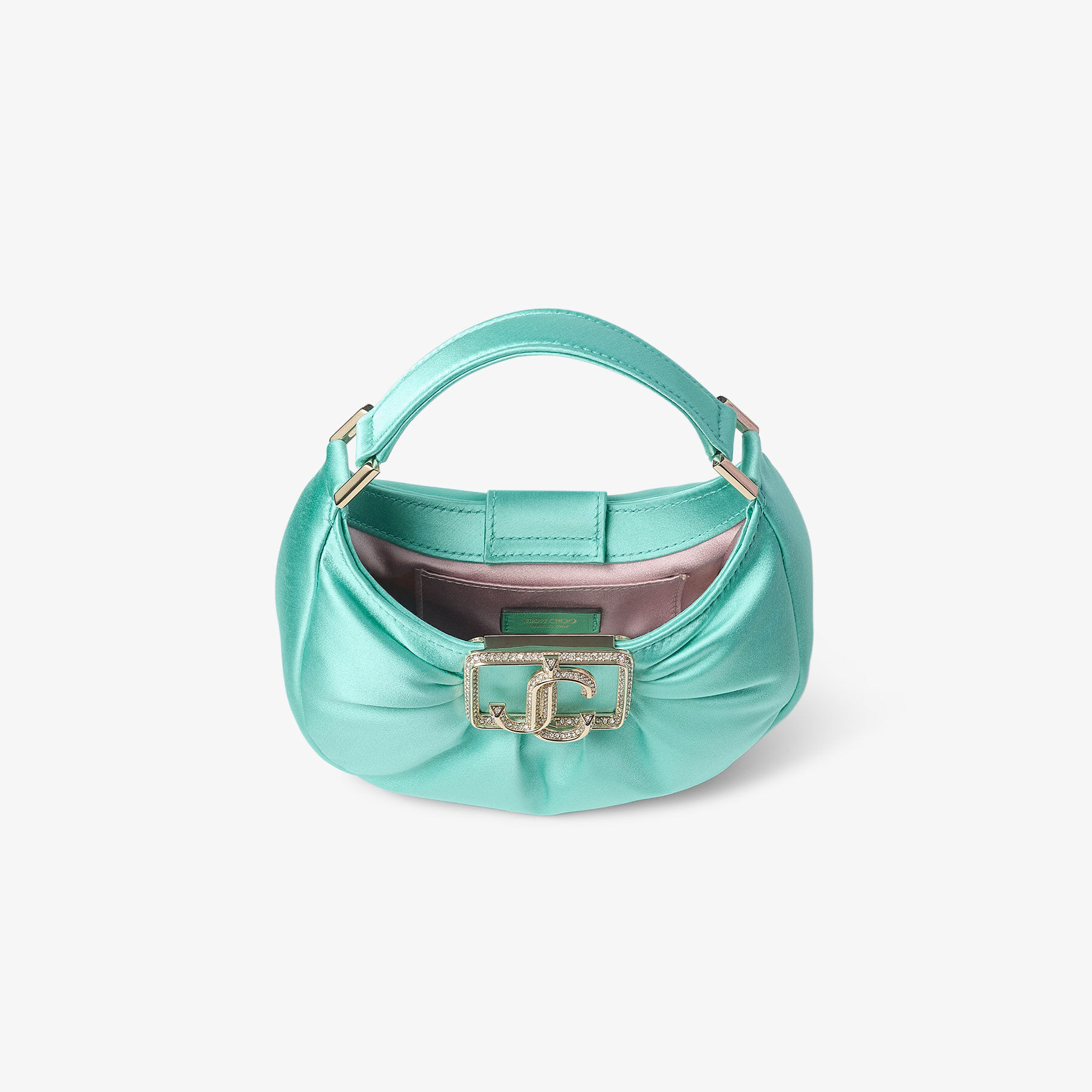 Edie Hobo Mini | Aqua Green Satin Mini Bag | JIMMY CHOO