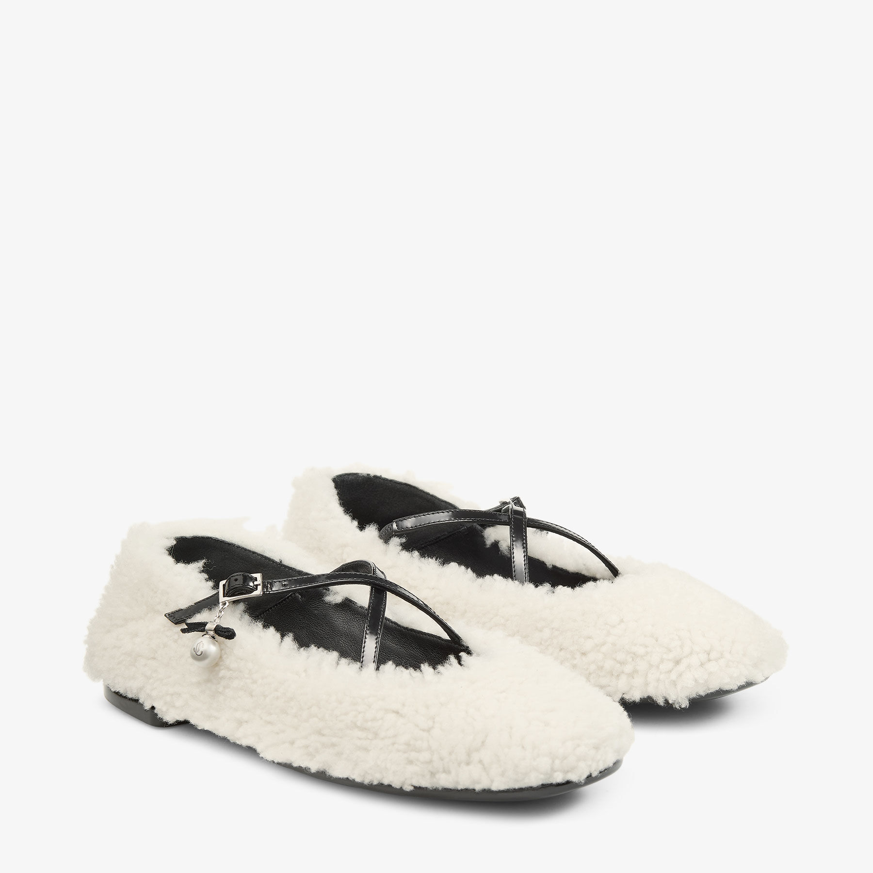 Eleri Ballerina S | Natural Shearling Ballerina Pumps with Pearl