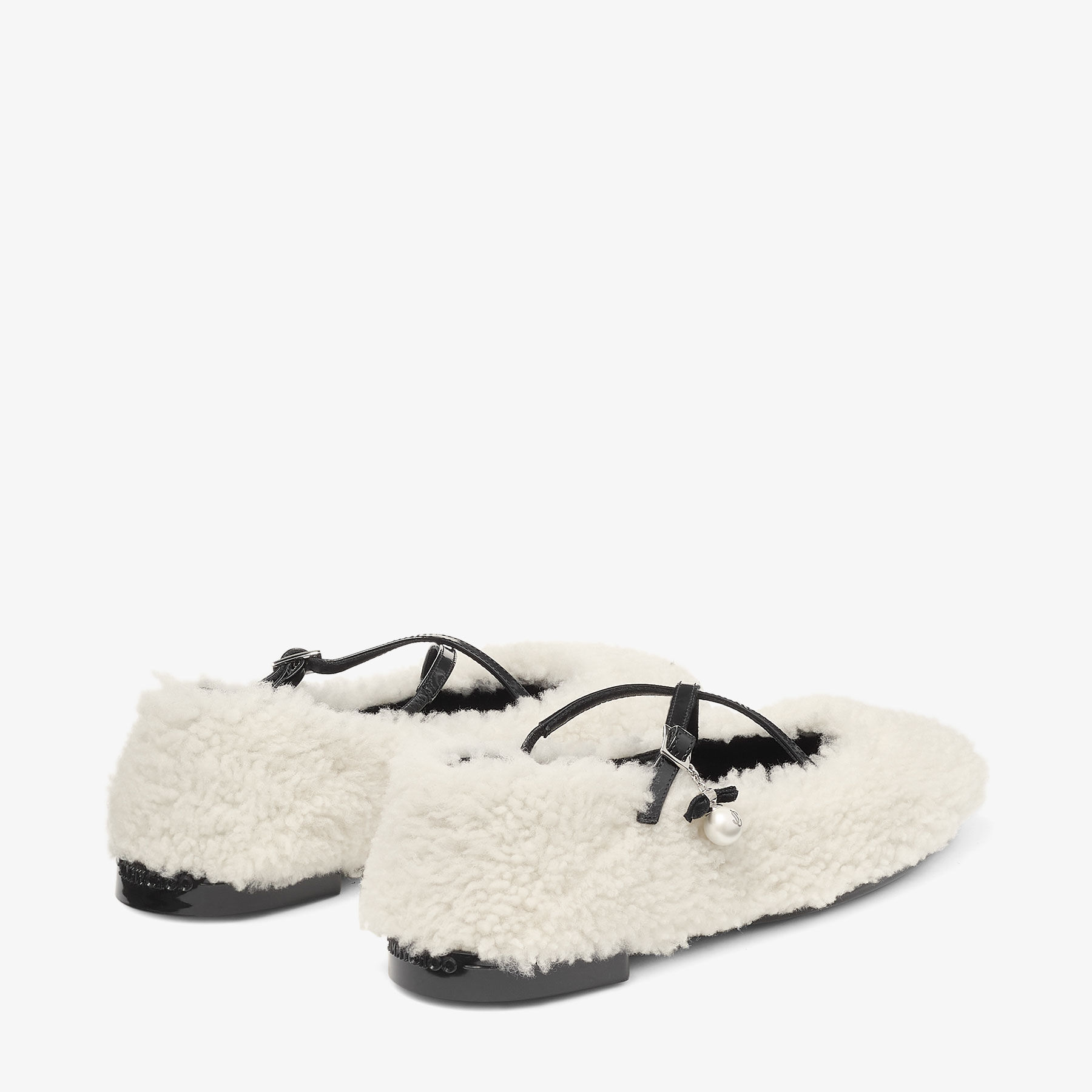 Eleri Ballerina S | Natural Shearling Ballerina Pumps with Pearl