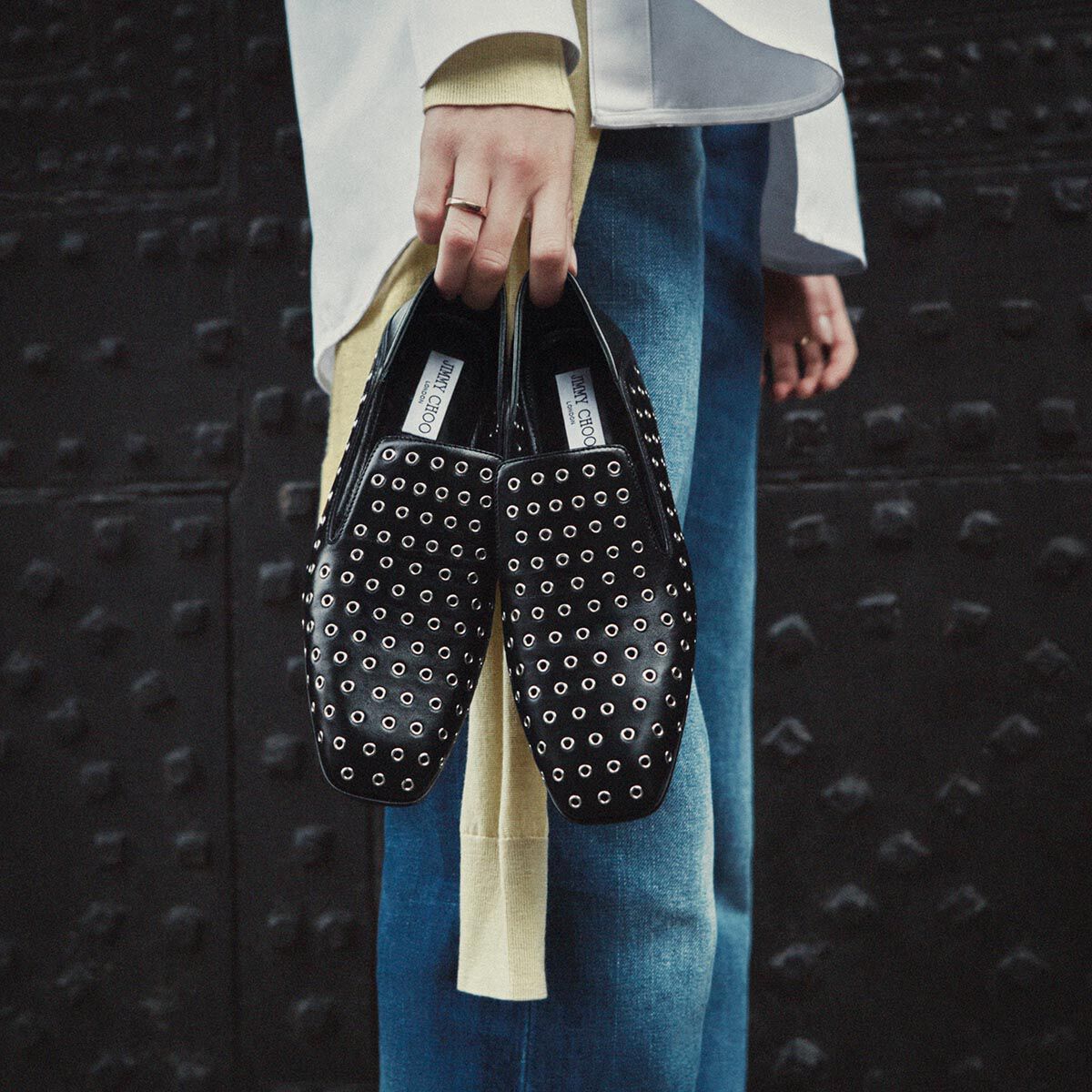 Eliot Slipper F | Black Metallic Nappa Leather Slippers with