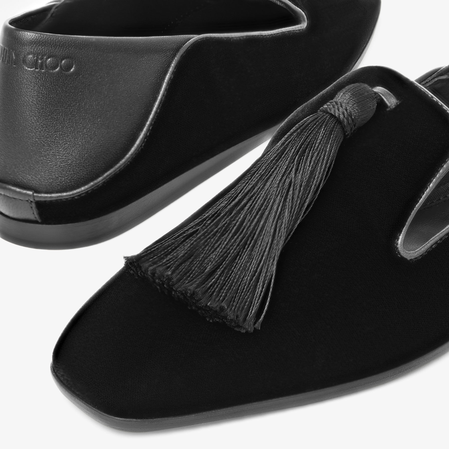 Eliot Slipper F | Black Velvet Slippers with Tassel | JIMMY CHOO