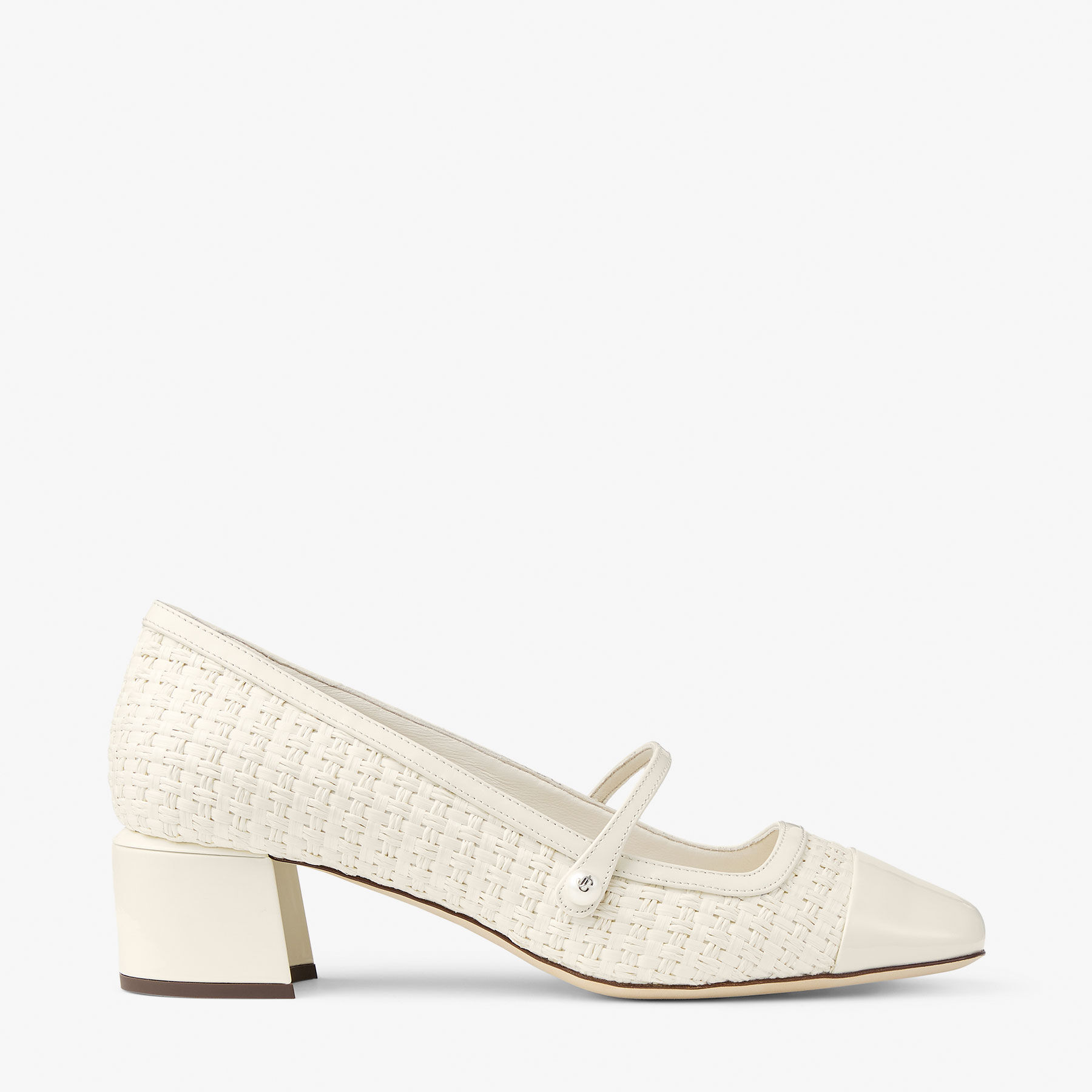 Elisa 45 | Latte Patent Leather and Raffia Pumps | JIMMY CHOO