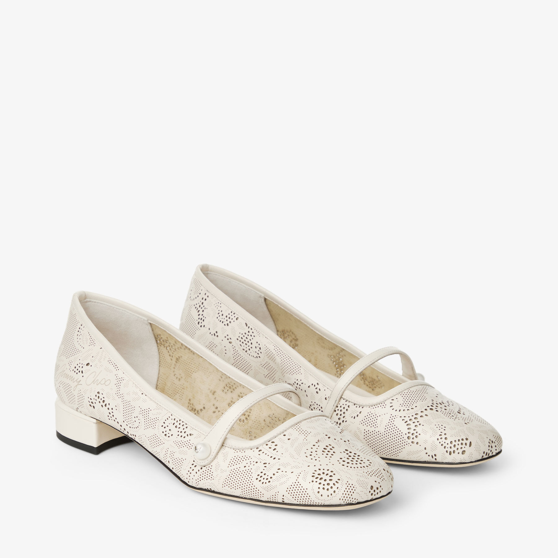 Elisa Ballerina | Latte Jimmy Choo Perforated Nappa Lace Ballerina