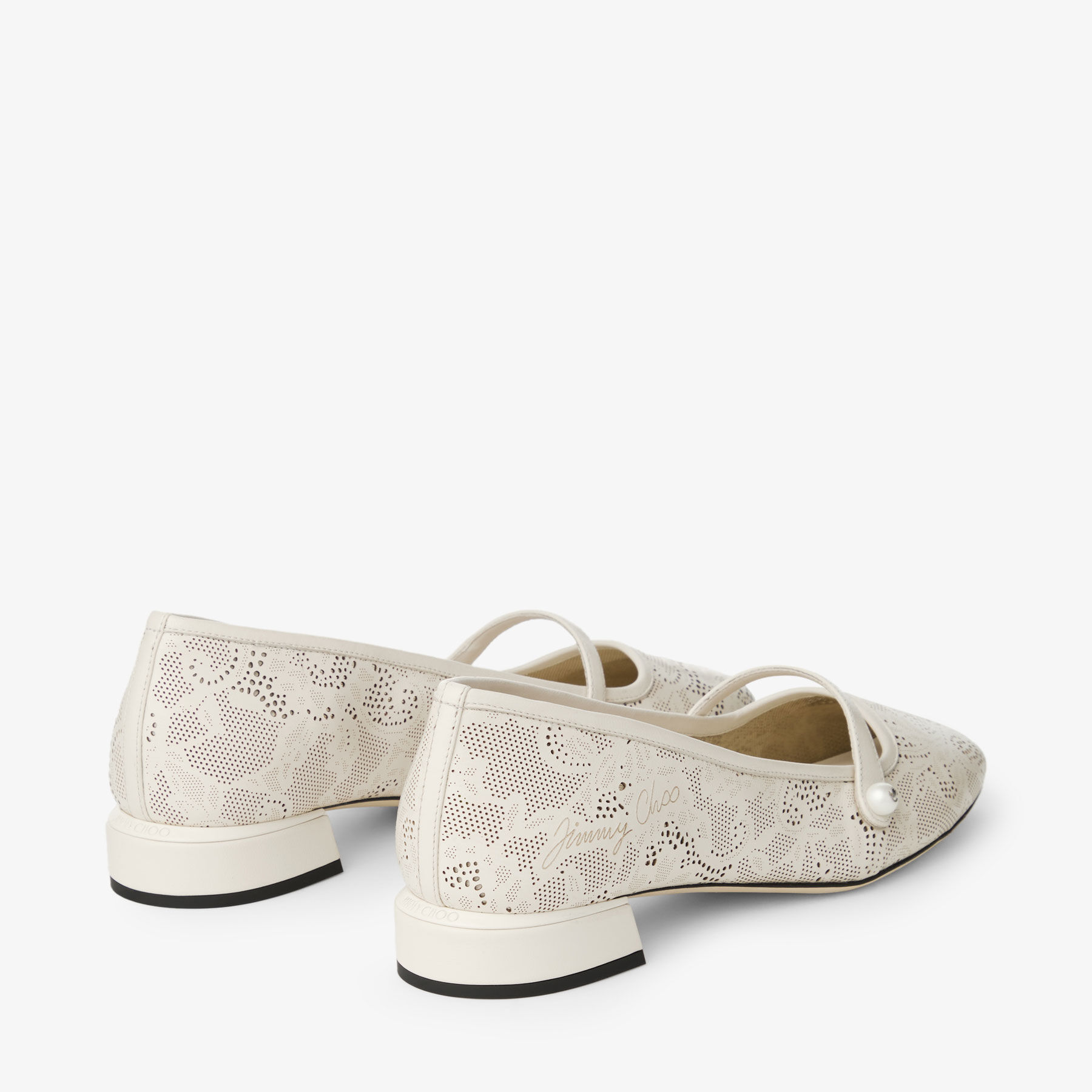 Elisa Ballerina | Latte Jimmy Choo Perforated Nappa Lace Ballerina