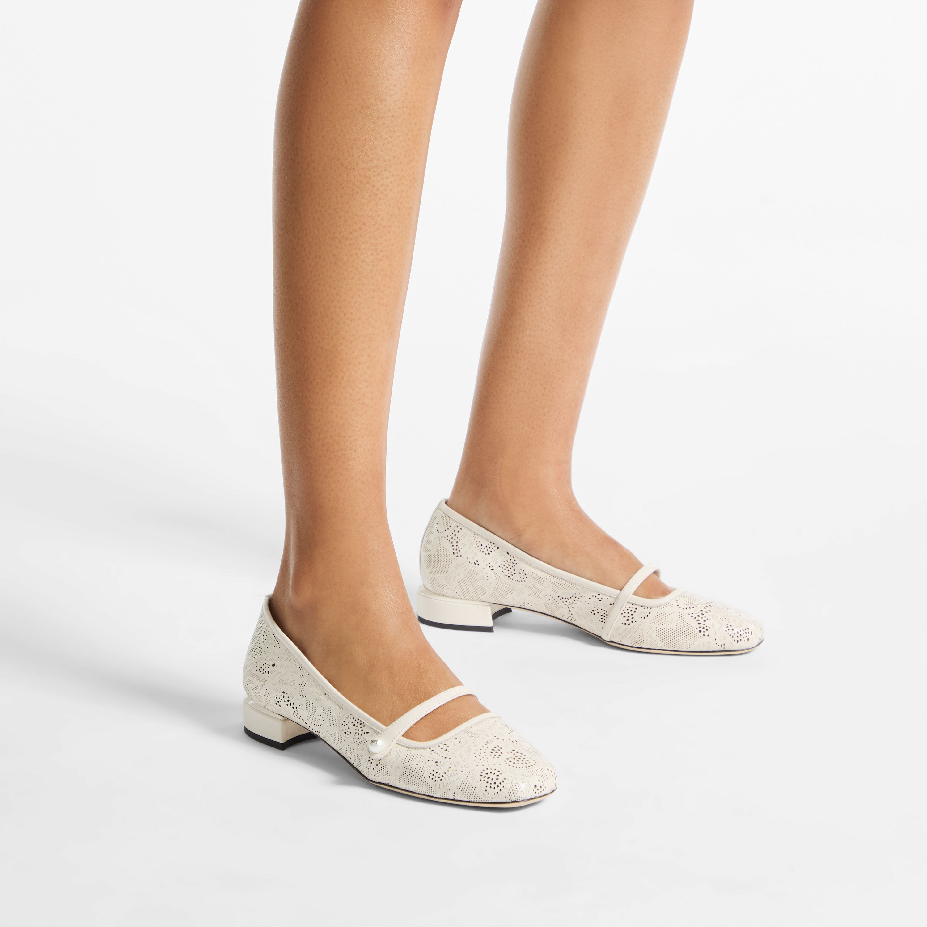 Elisa Ballerina | Latte Jimmy Choo Perforated Nappa Lace Ballerina