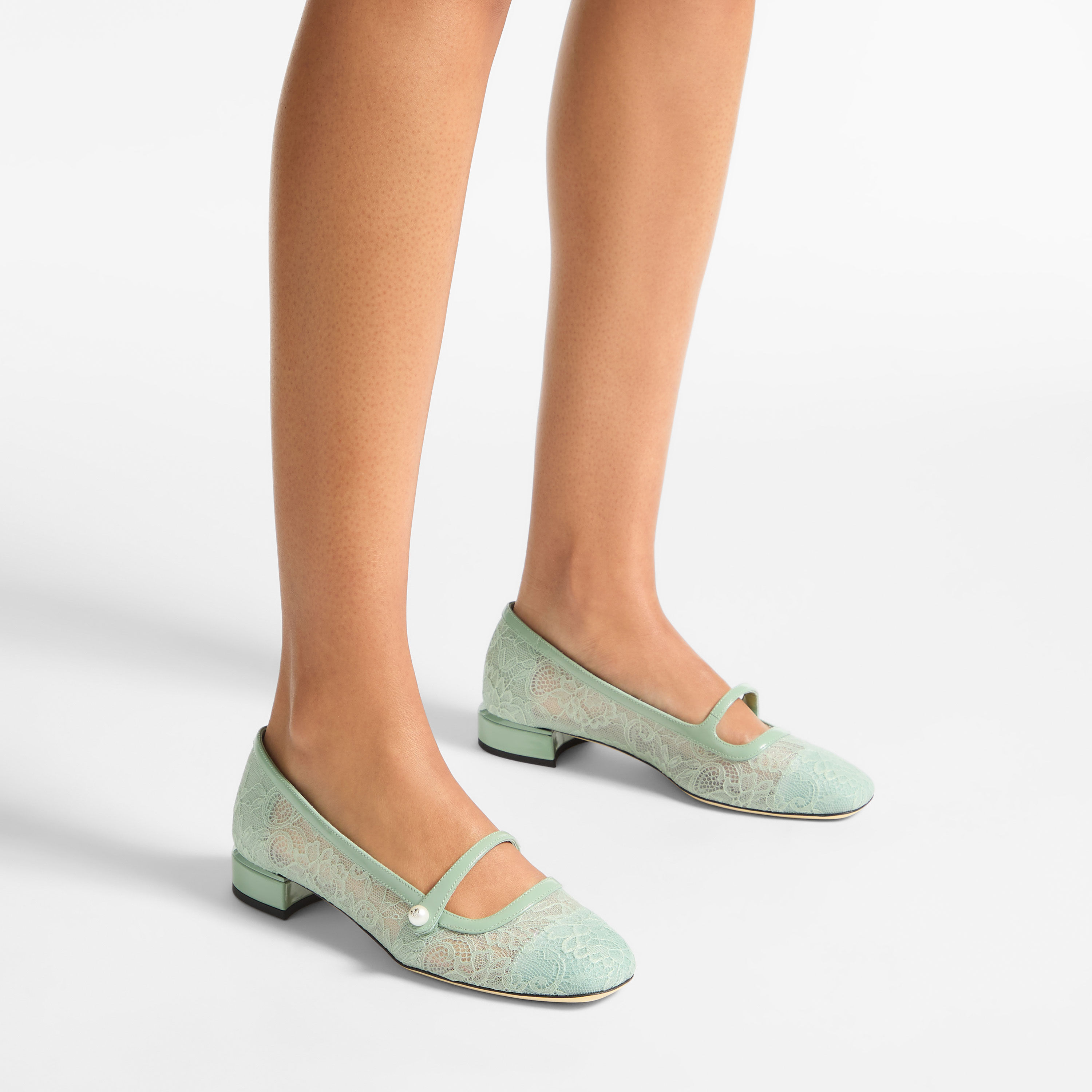 Elisa Ballerina | Verde Jimmy Choo Lace and Spazzolato Ballerina