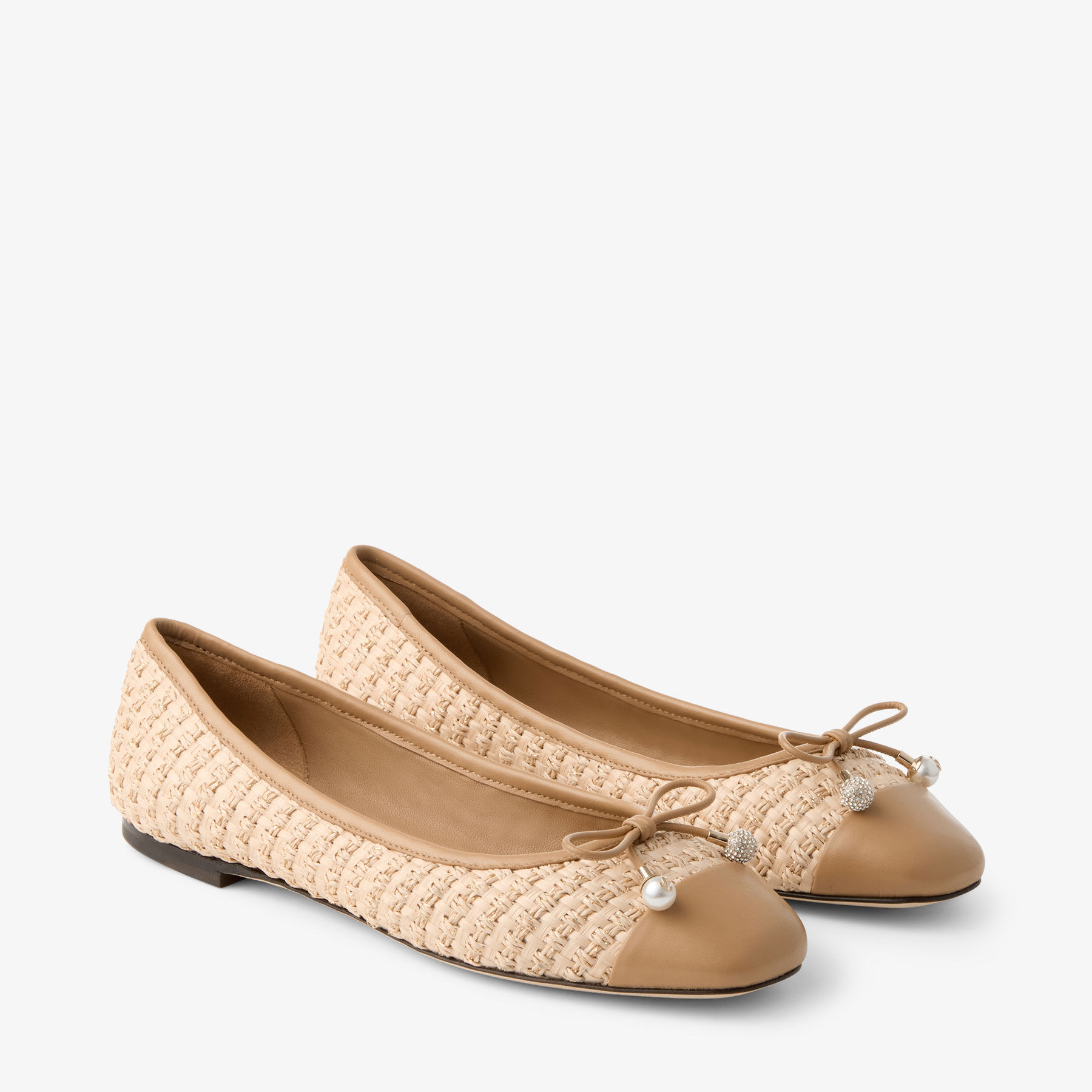 Elme Flat | Natural/Cappuccino Raffia and Leather Flats | JIMMY CHOO
